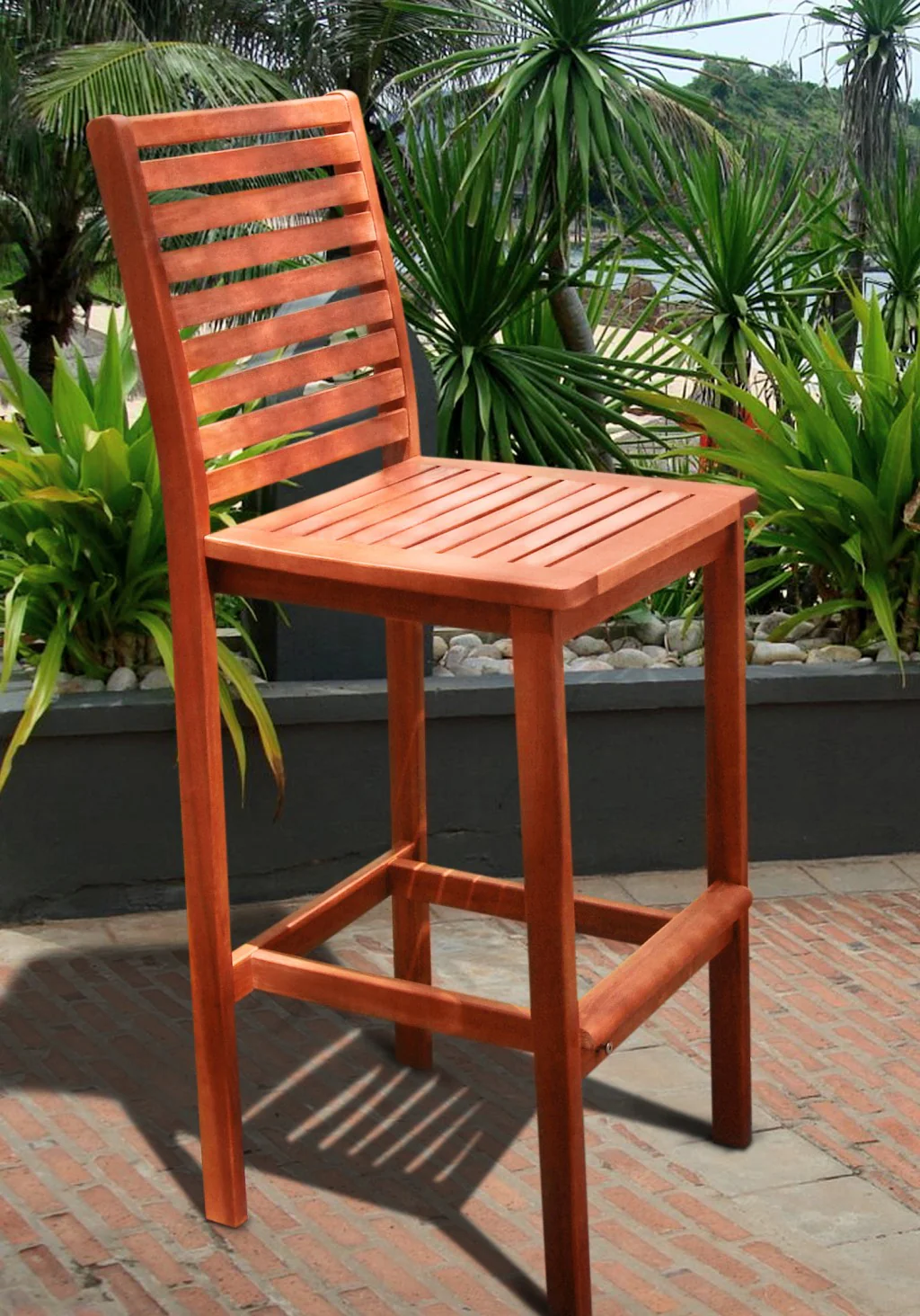 Brown Bar Chair with Horizontal Slats By Homeroots - Image 3