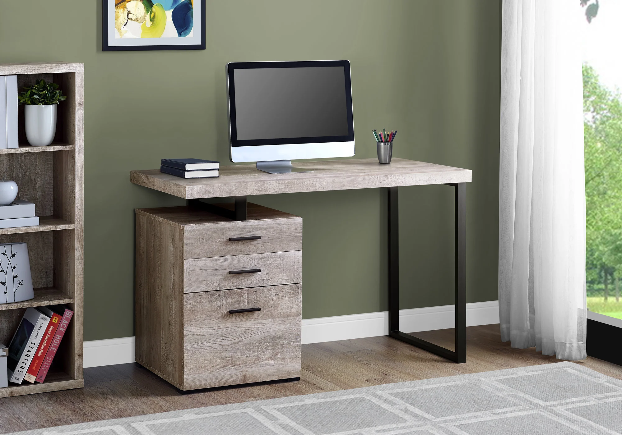 Brown Black Particle Board Hollow Core Metal Computer Desk By Homeroots - 333509 - Image 10