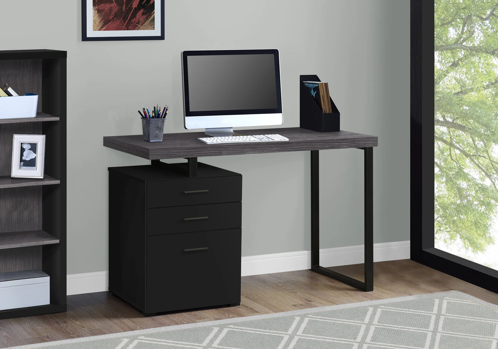Brown Black Particle Board Hollow Core Metal Computer Desk By Homeroots - 333509 - Image 14