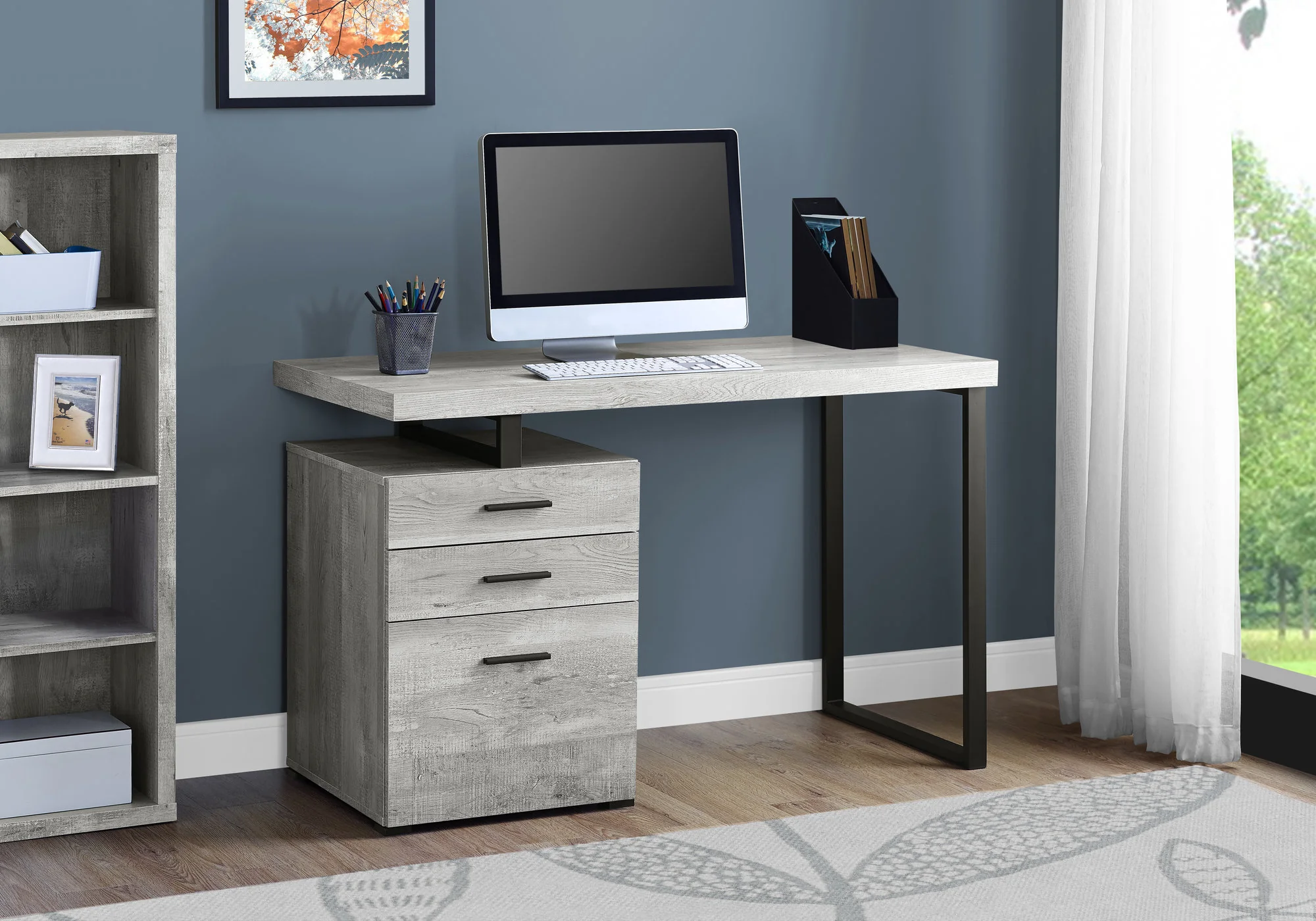 Brown Black Particle Board Hollow Core Metal Computer Desk By Homeroots - 333509 - Image 6