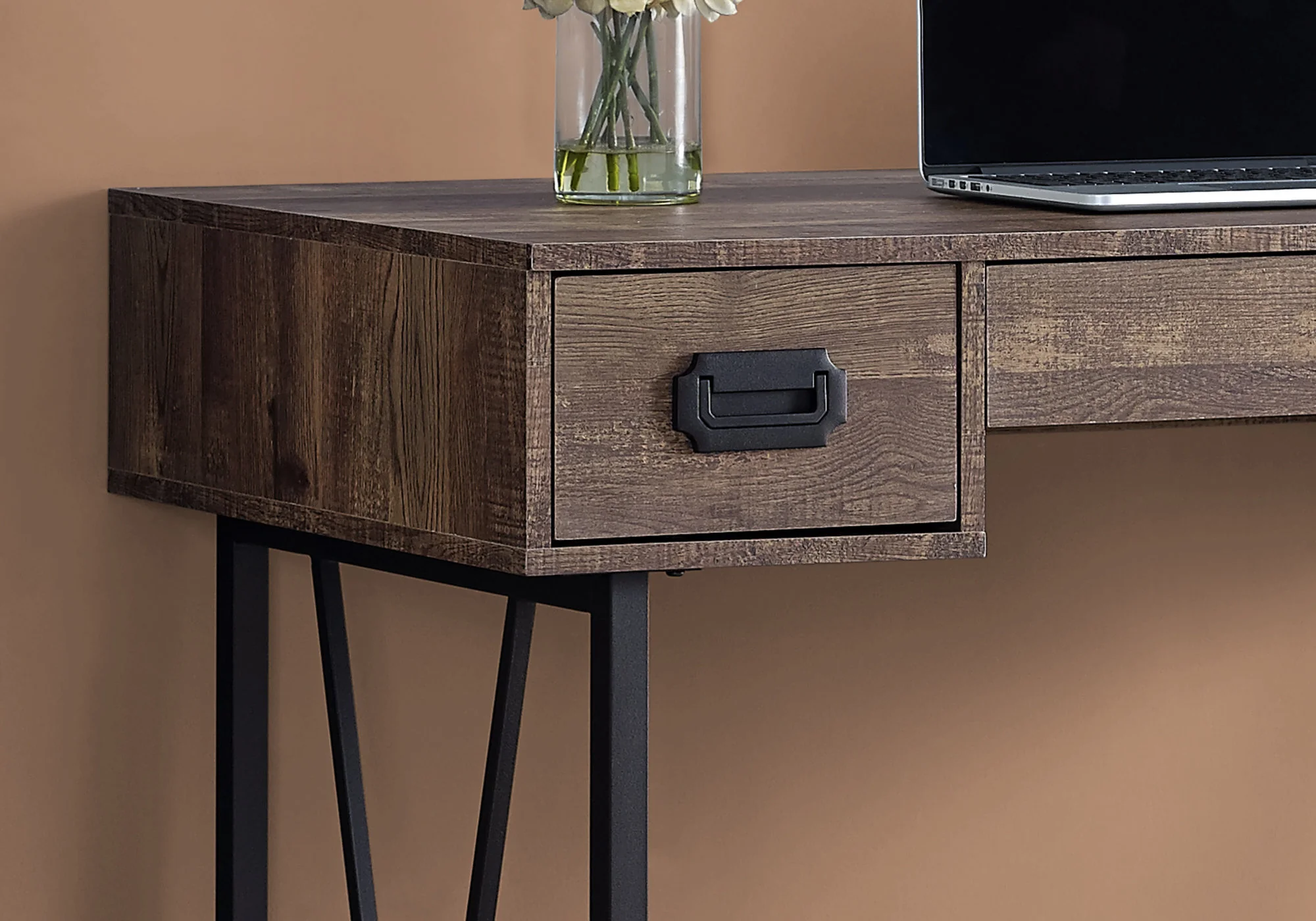 Brown Black Particle Board Hollow Core Metal Computer Desk By Homeroots - 333513 - Image 2
