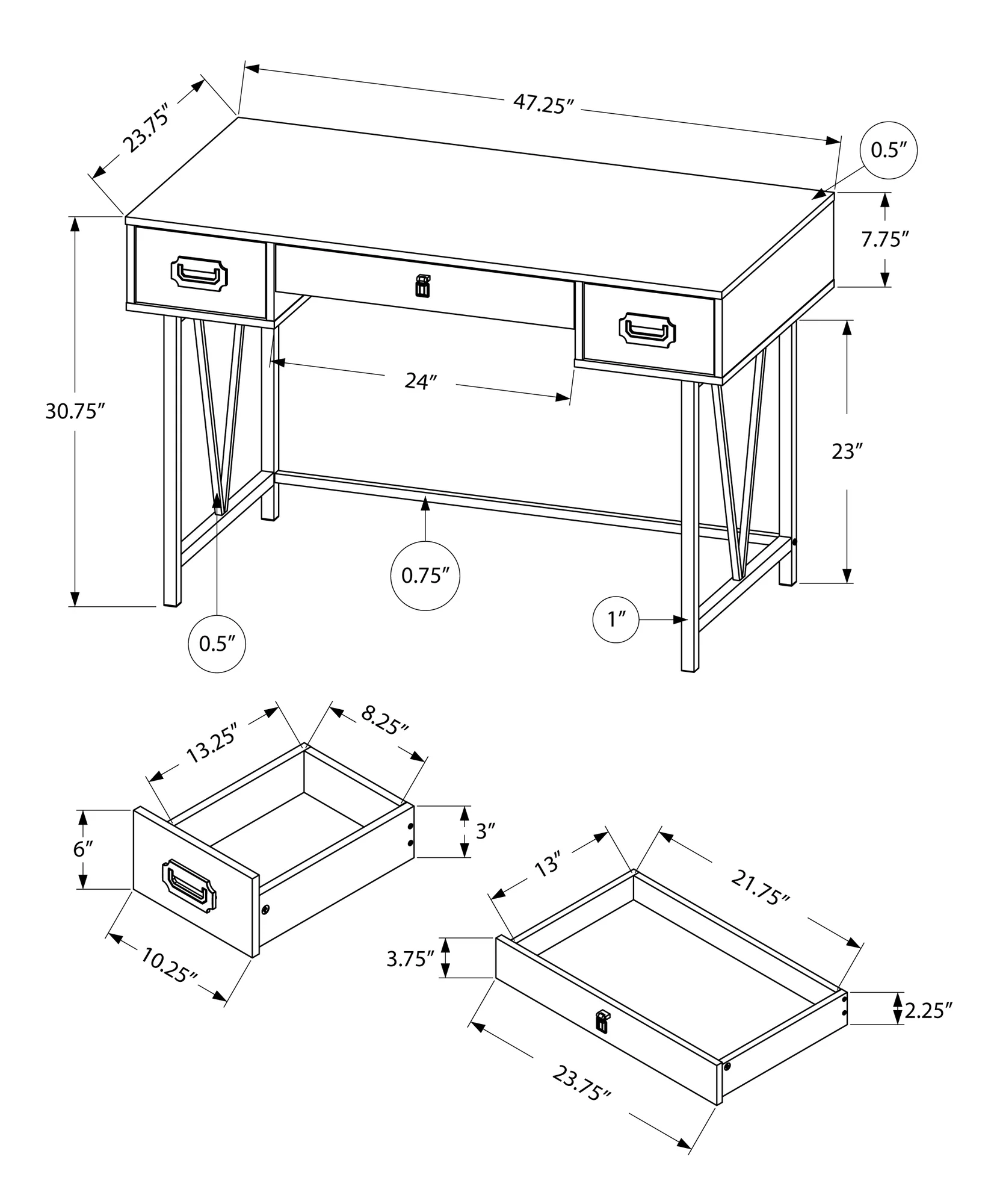 Brown Black Particle Board Hollow Core Metal Computer Desk By Homeroots - 333513 - Image 3