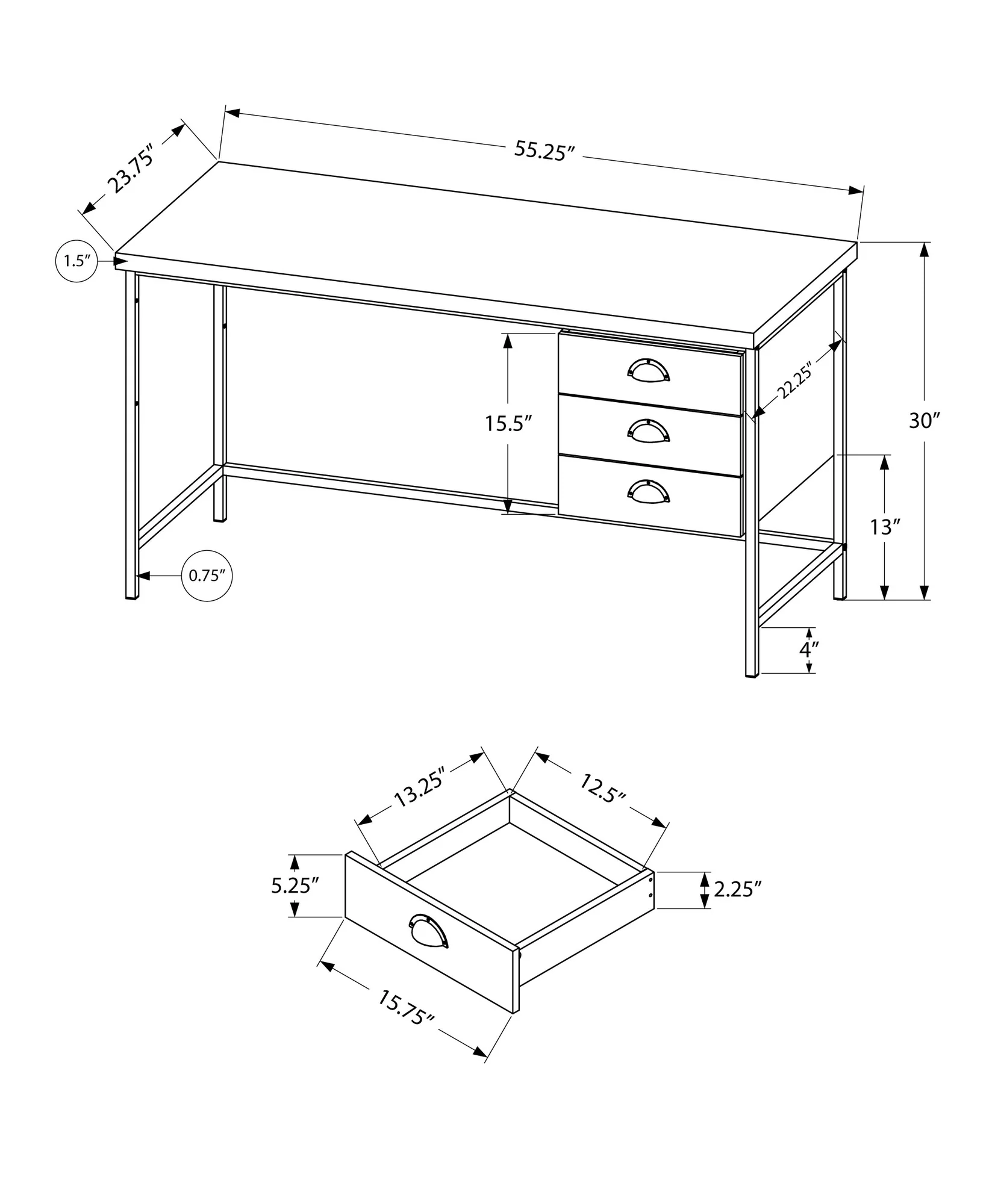 Brown Black Particle Board Hollow Core Metal Computer Desk By Homeroots - 333550 - Image 11