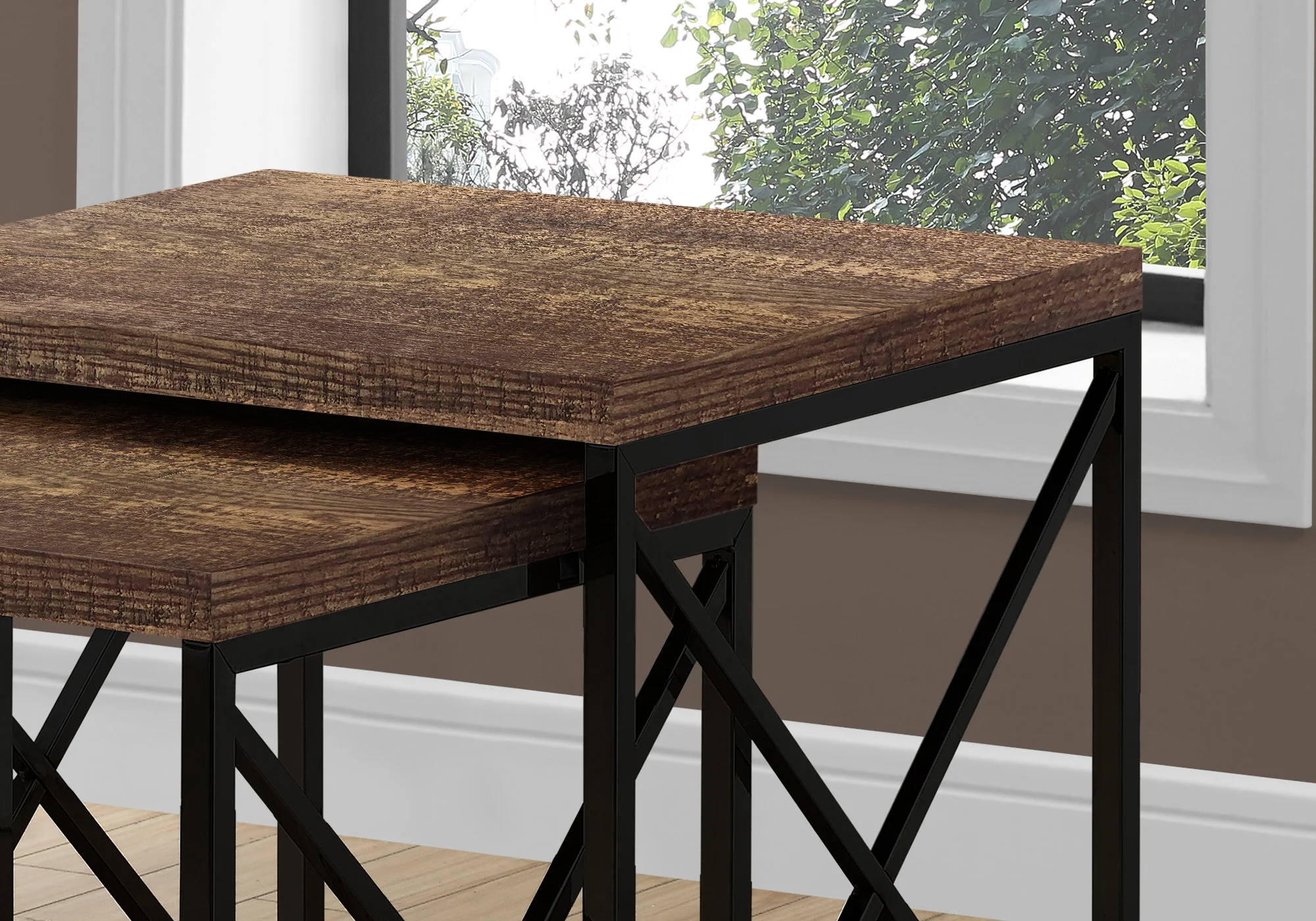 Brown Black Particle Board Metal 2pcs Nesting Table Set By Homeroots - Image 3