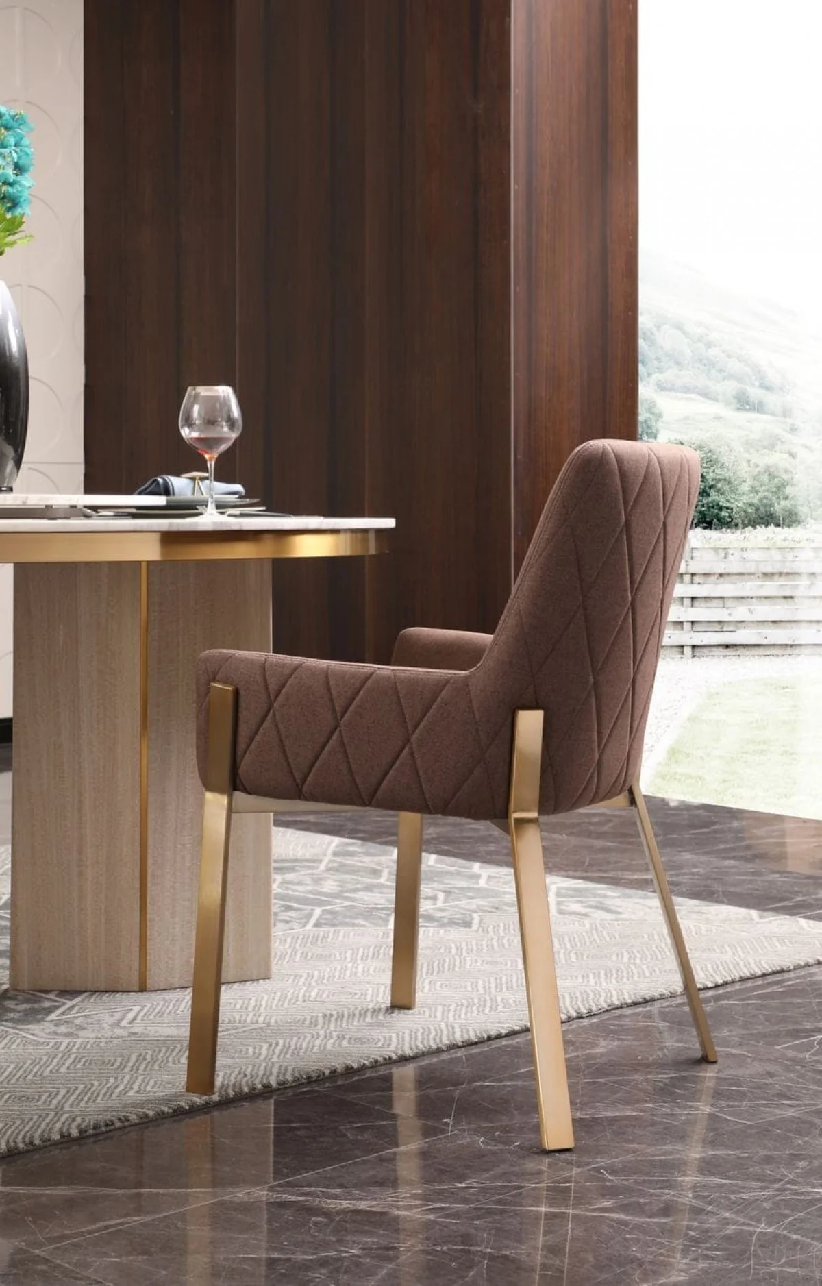 Brown Brass Dining Chair By Homeroots - Image 6