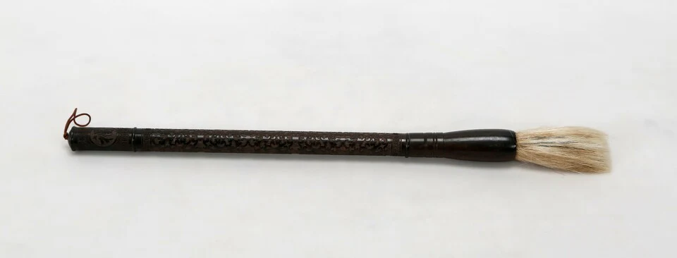 Brown Carved Scroll Wood Decorative Calligraphy Brush By Homeroots - Image 3