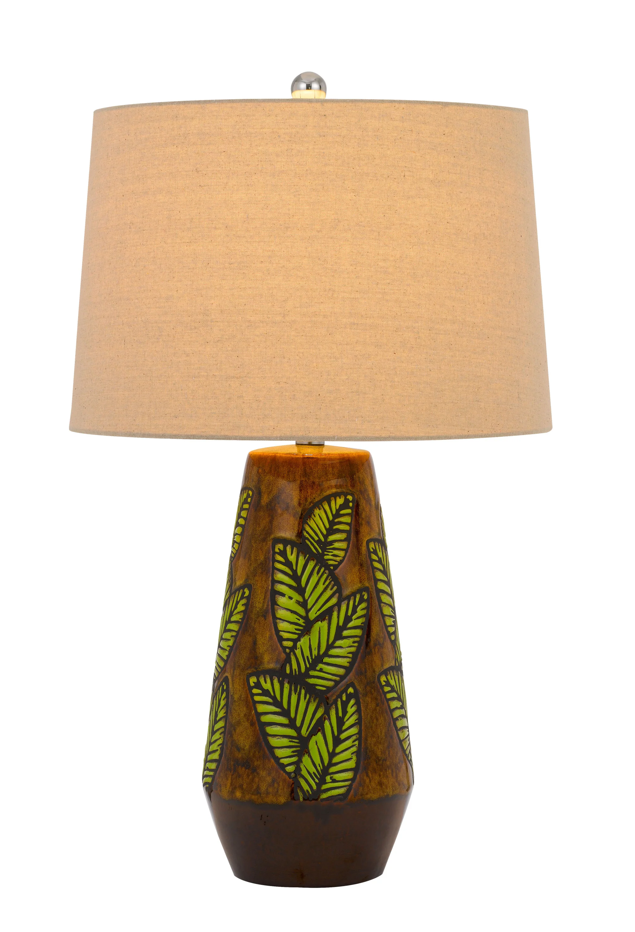 Brown Ceramic Cylinder Table Lamp With Tan Empire Shade By Homeroots - Image 2