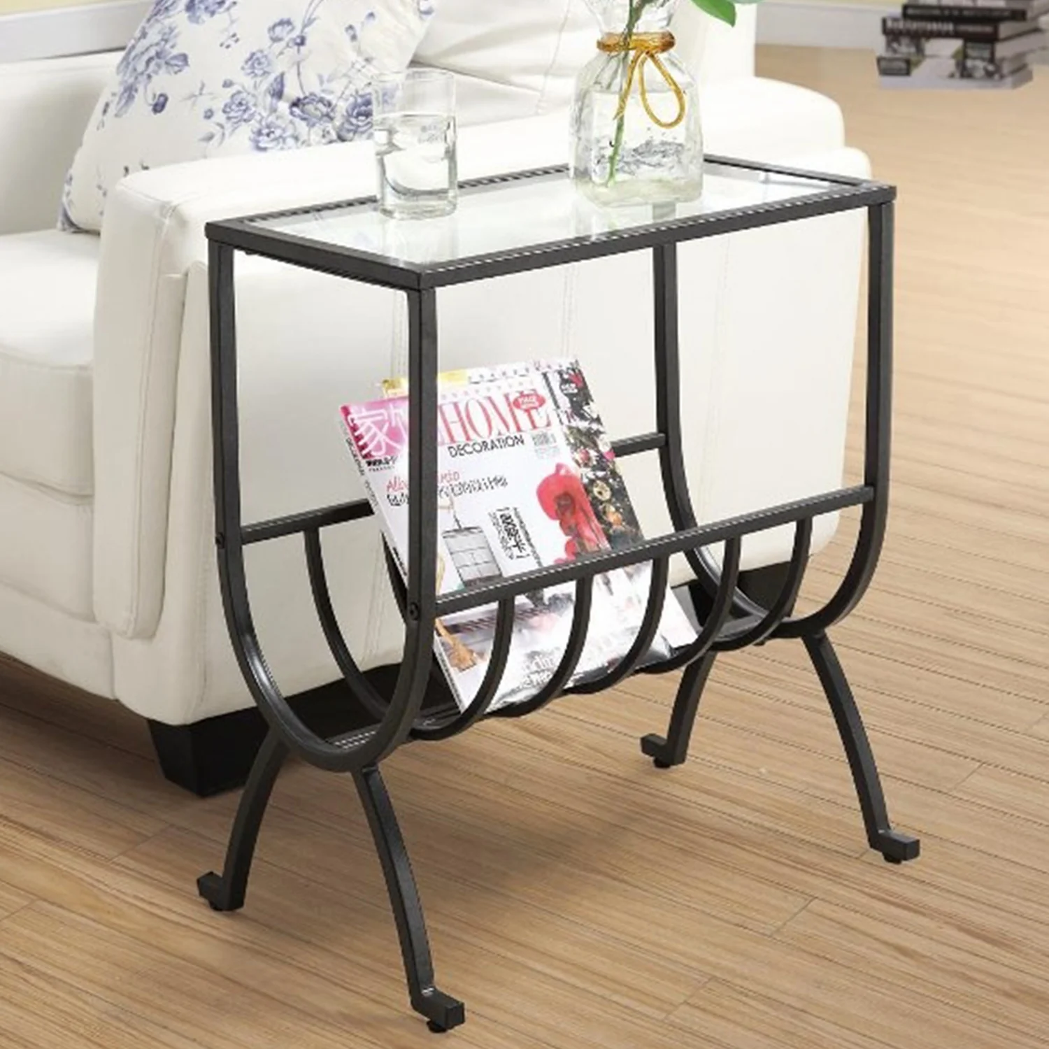 Brown Clear Metal Tempered Glass Accent Table By Homeroots - Image 5