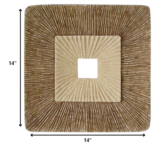 Brown Concave Square Double Layer Ribbed Wall Plaque Set of 2 By Homeroots - Image 2