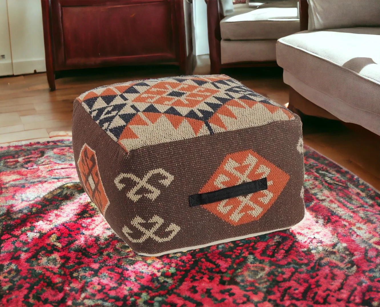 Brown Cotton Blend Ottoman By Homeroots - Image 4