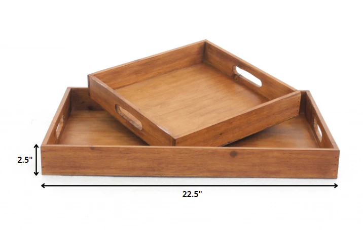 Brown Country Cottage Wooden Serving Tray 2Pc By Homeroots - Image 2