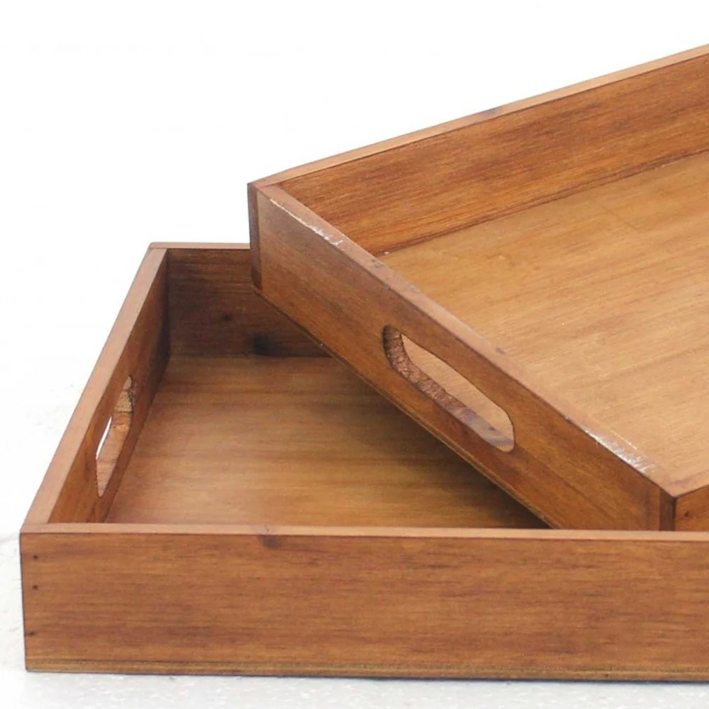 Brown Country Cottage Wooden Serving Tray 2Pc By Homeroots - Image 4