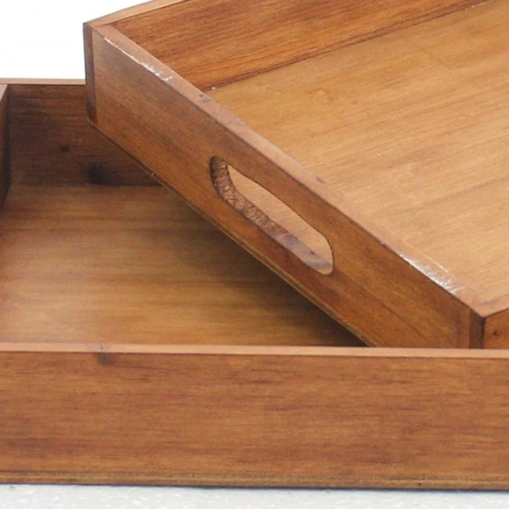 Brown Country Cottage Wooden Serving Tray 2Pc By Homeroots - Image 5