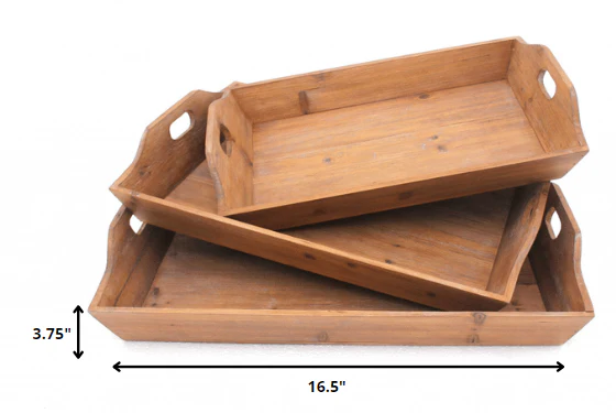 Brown Country Cottage Wooden - Serving Tray 3Pcs By Homeroots - Image 2