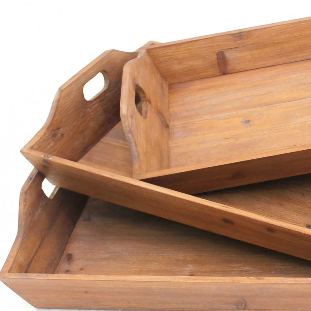 Brown Country Cottage Wooden - Serving Tray 3Pcs By Homeroots - Image 4