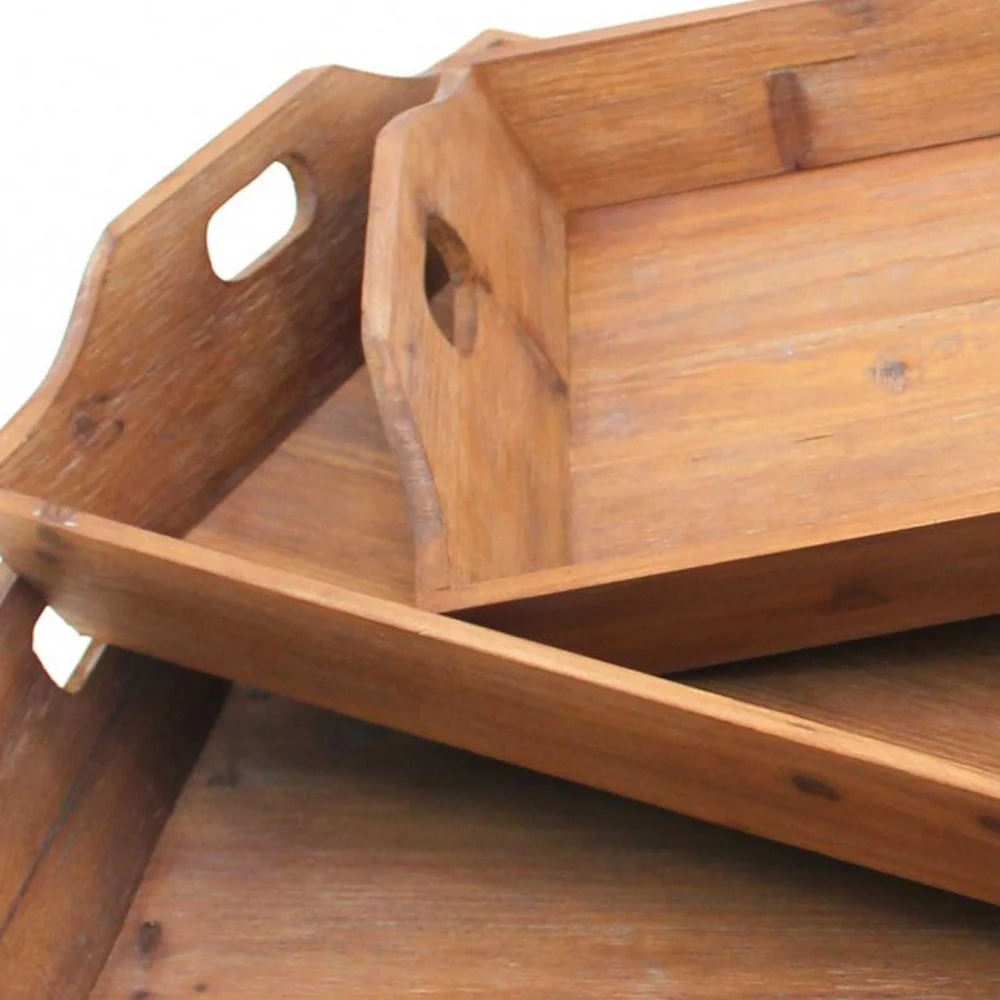 Brown Country Cottage Wooden - Serving Tray 3Pcs By Homeroots - Image 5