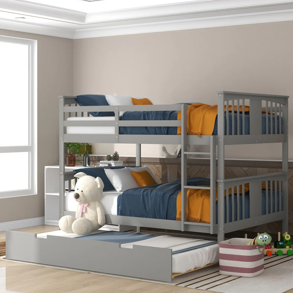 Brown Double Full Size Over Twin Trundle Bunk Bed By Homeroots - Image 10