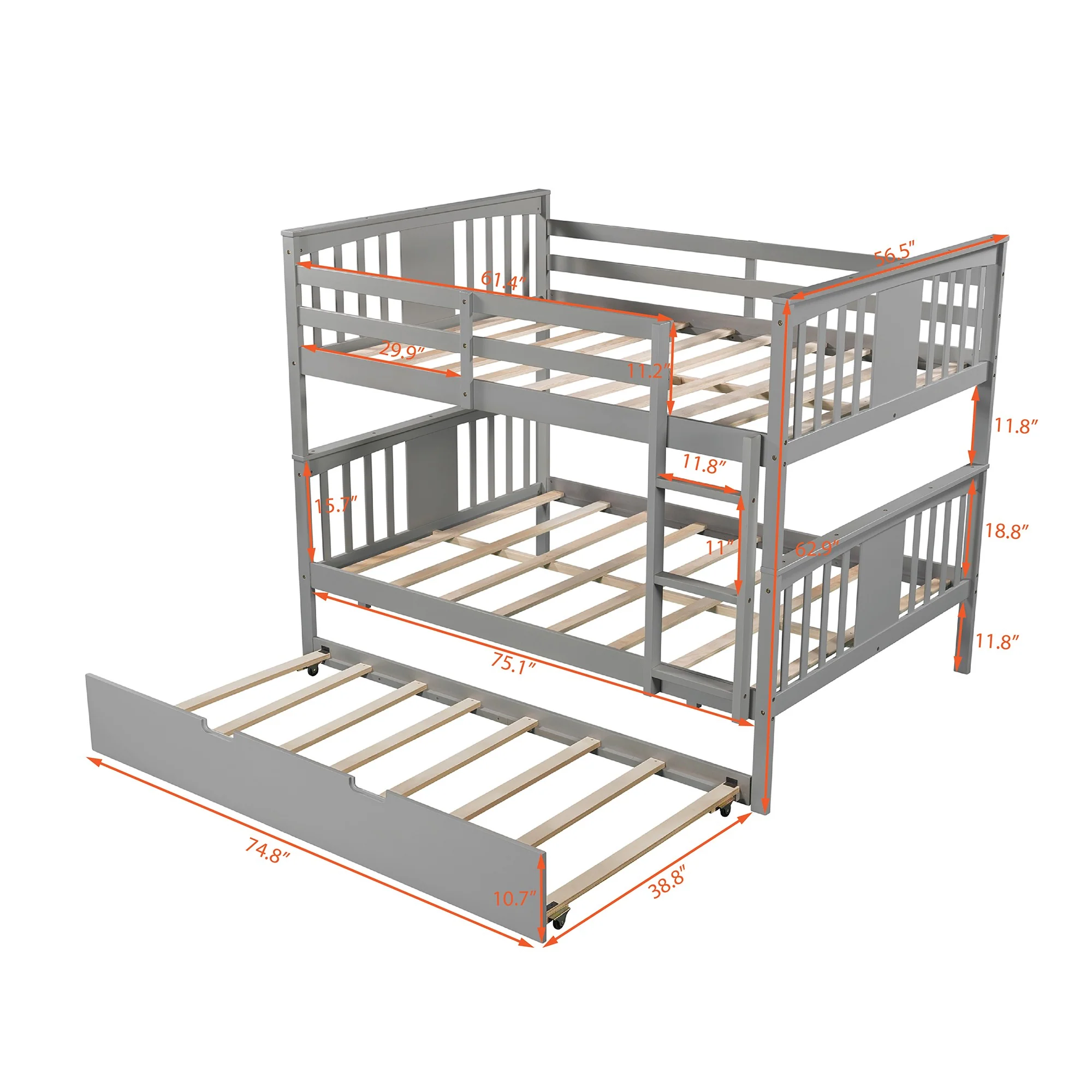 Brown Double Full Size Over Twin Trundle Bunk Bed By Homeroots - Image 16