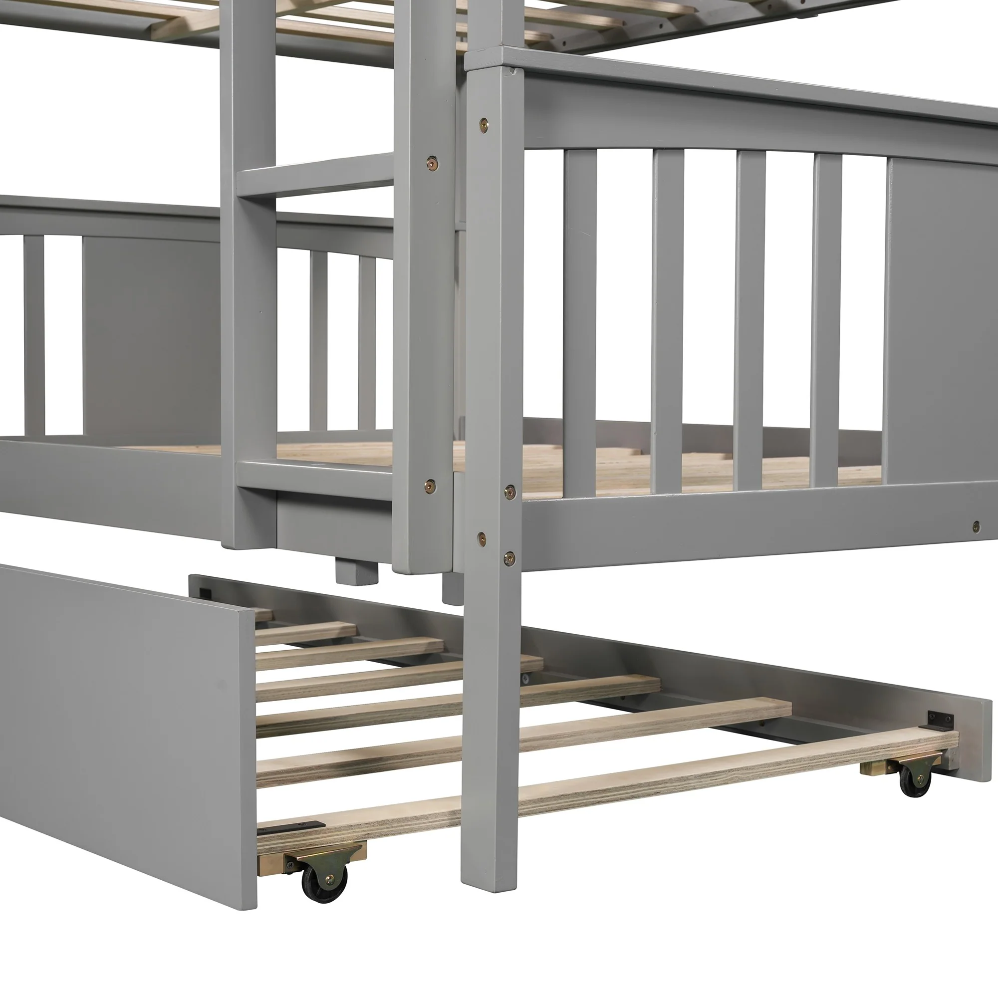 Brown Double Full Size Over Twin Trundle Bunk Bed By Homeroots - Image 18