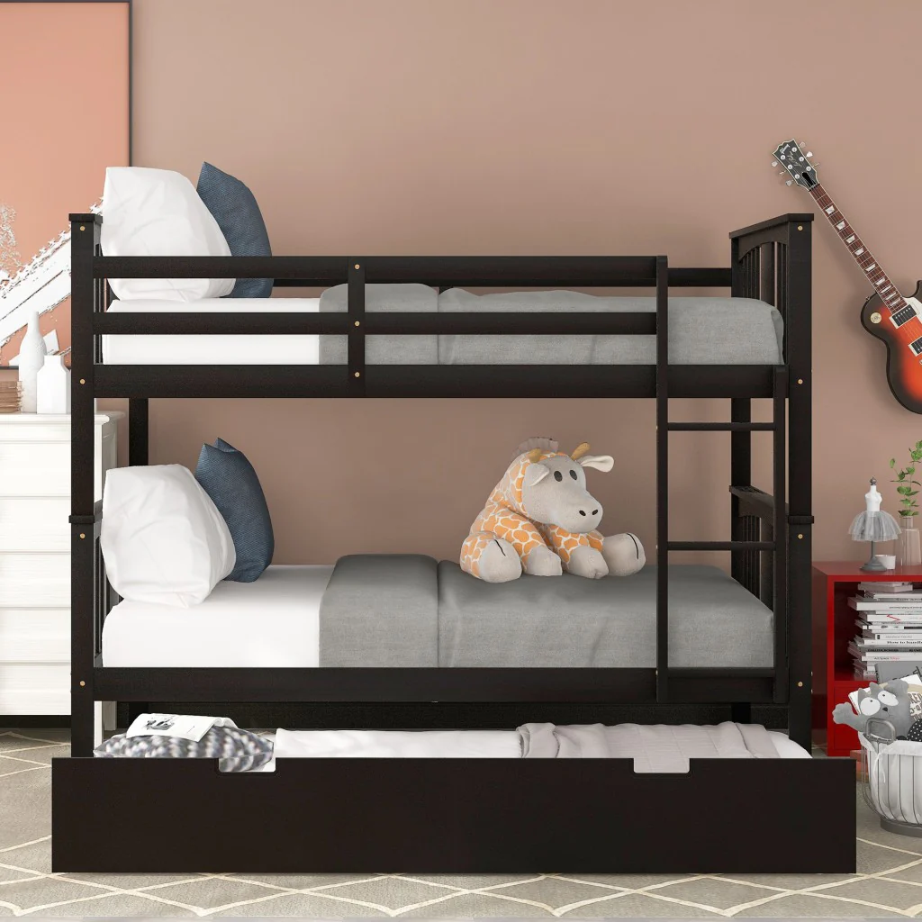 Brown Double Full Size Over Twin Trundle Bunk Bed By Homeroots - Image 2