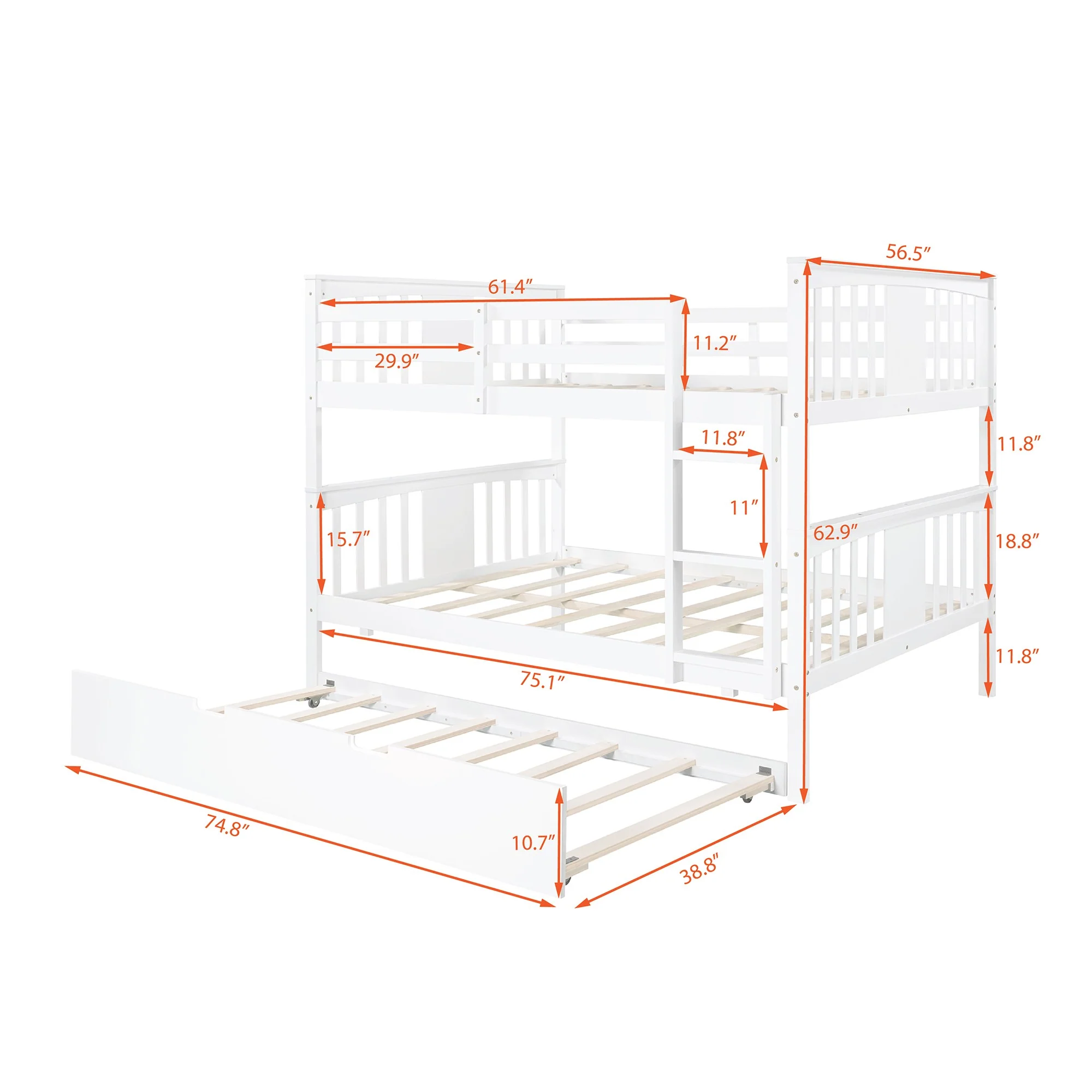 Brown Double Full Size Over Twin Trundle Bunk Bed By Homeroots - Image 25