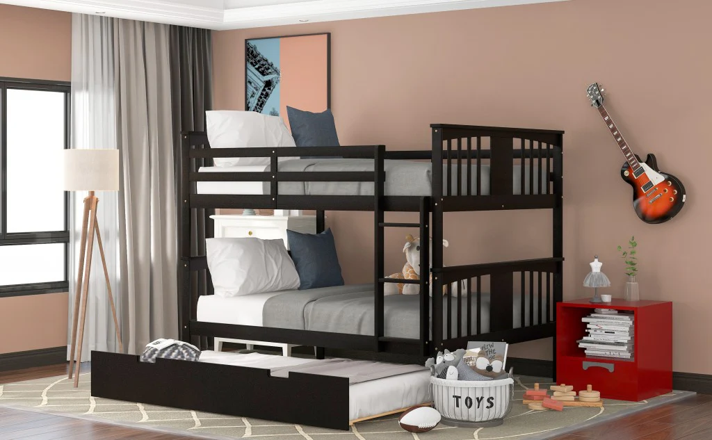 Brown Double Full Size Over Twin Trundle Bunk Bed By Homeroots - Image 3
