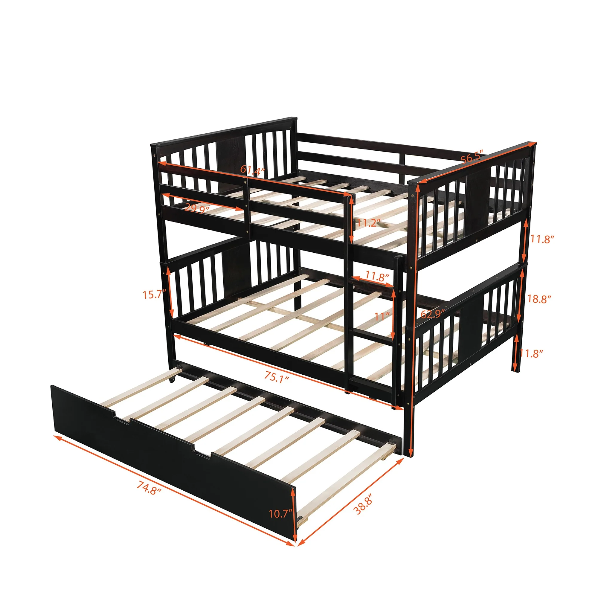 Brown Double Full Size Over Twin Trundle Bunk Bed By Homeroots - Image 7