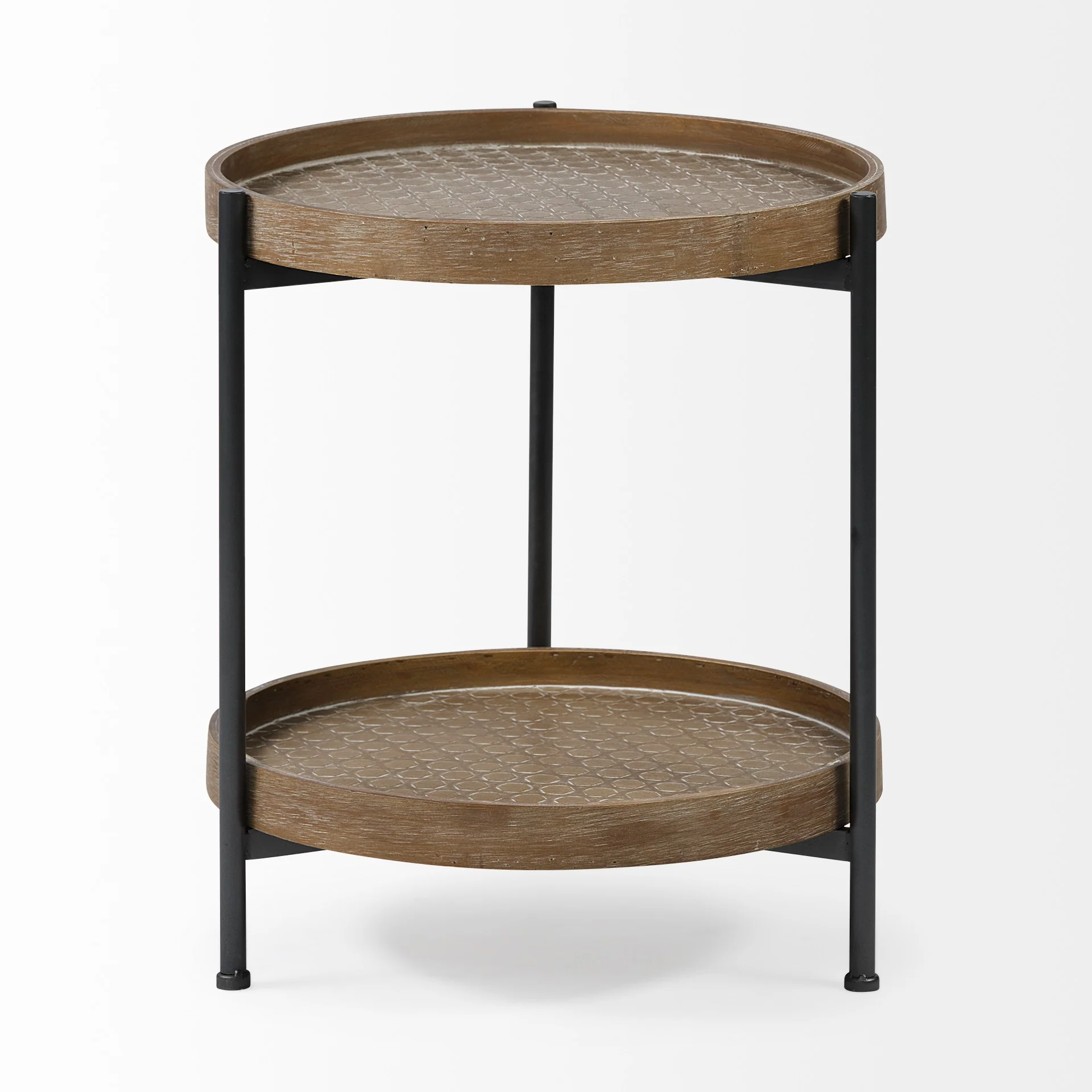 Brown Double Tier Embossed End Table By Homeroots - Image 2