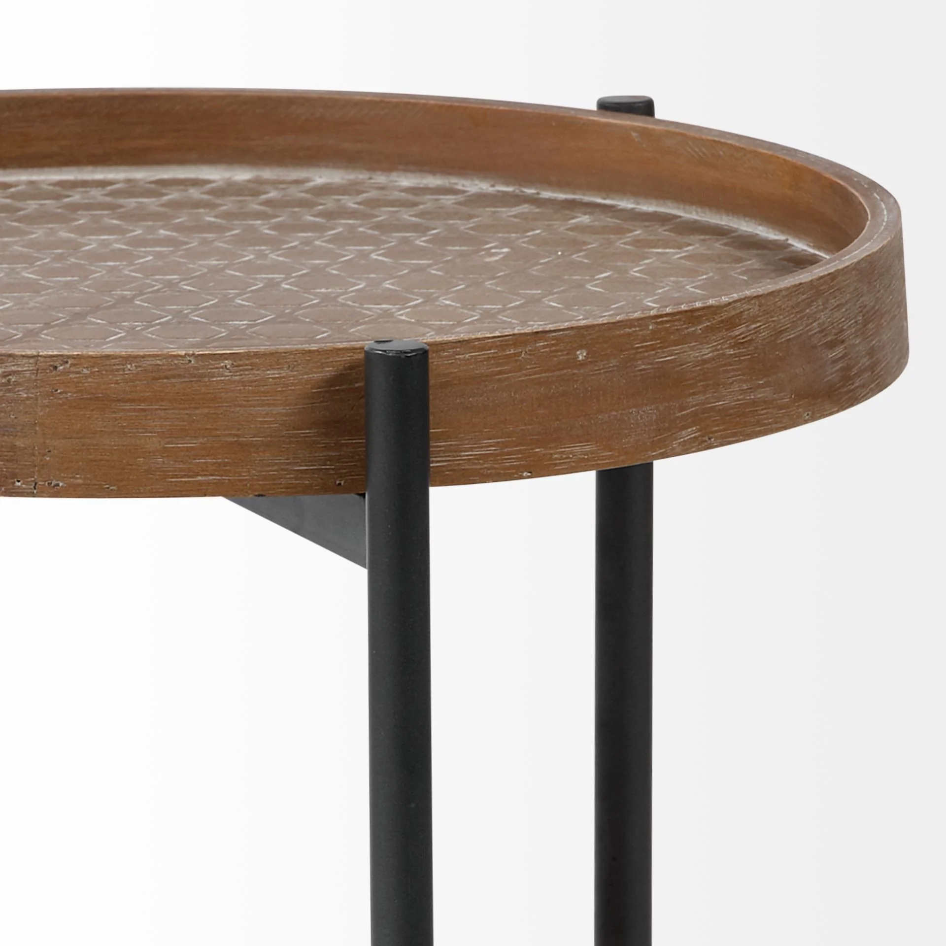 Brown Double Tier Embossed End Table By Homeroots - Image 3