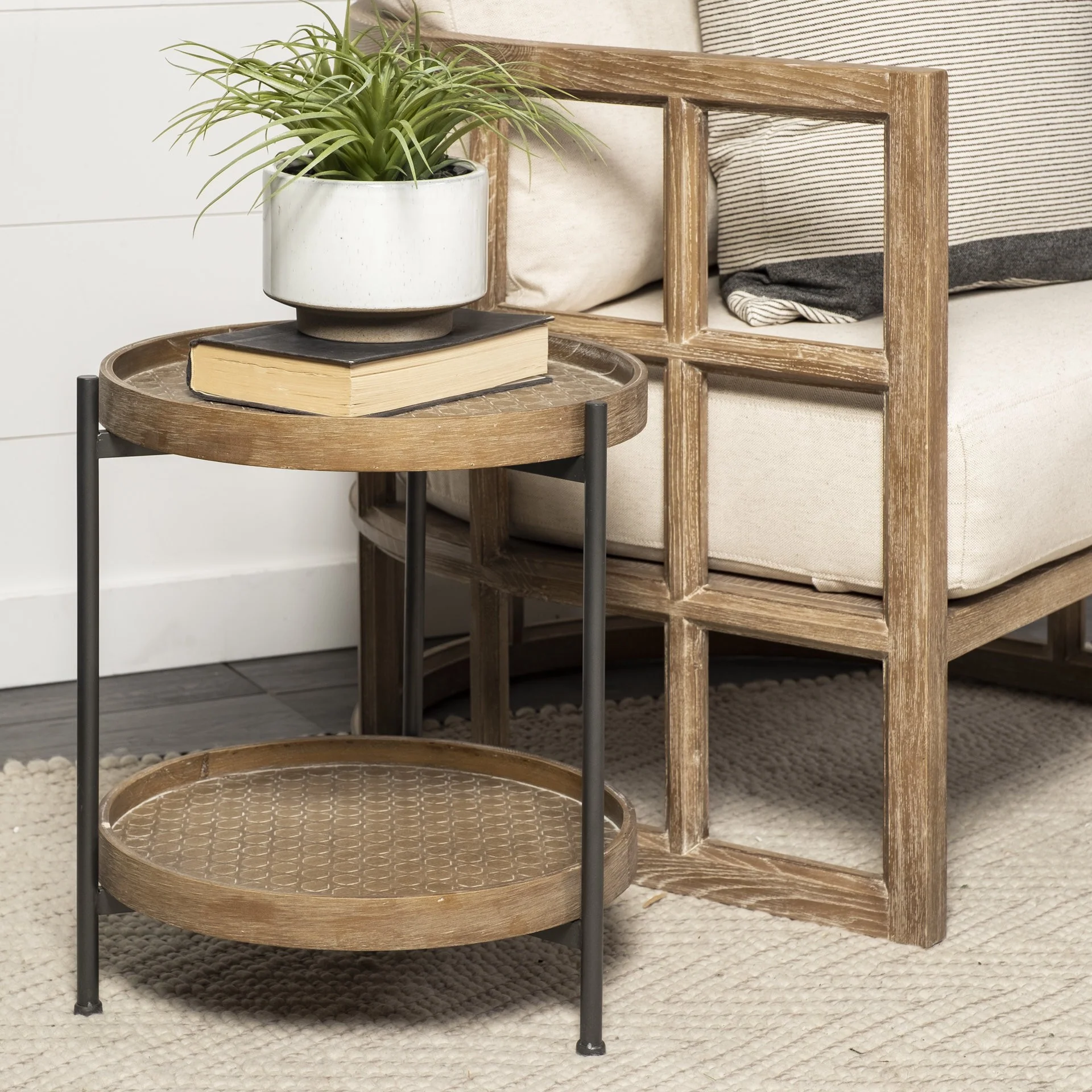 Brown Double Tier Embossed End Table By Homeroots - Image 7
