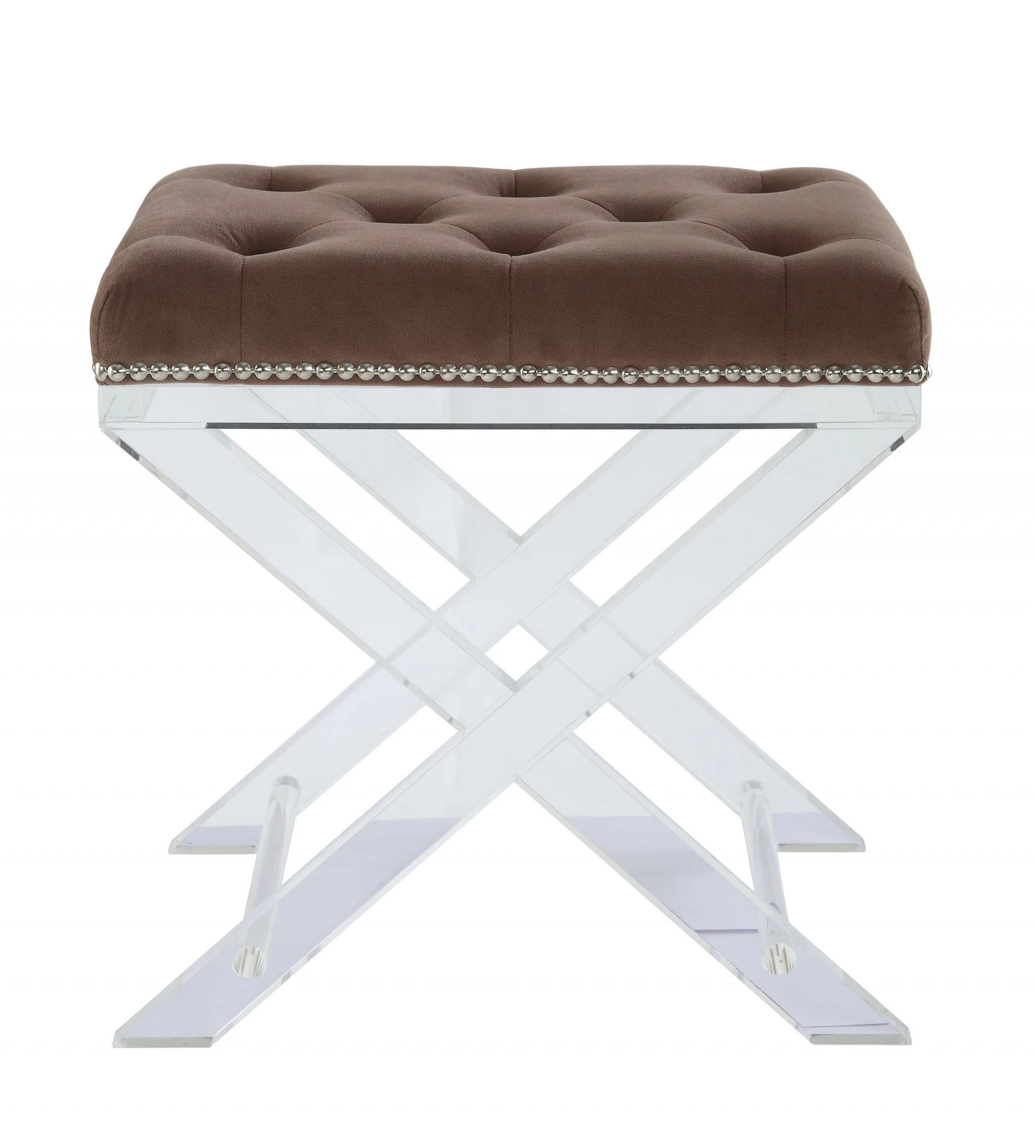 Brown Fabric And Clear Acrylic Stool By Homeroots - Image 2