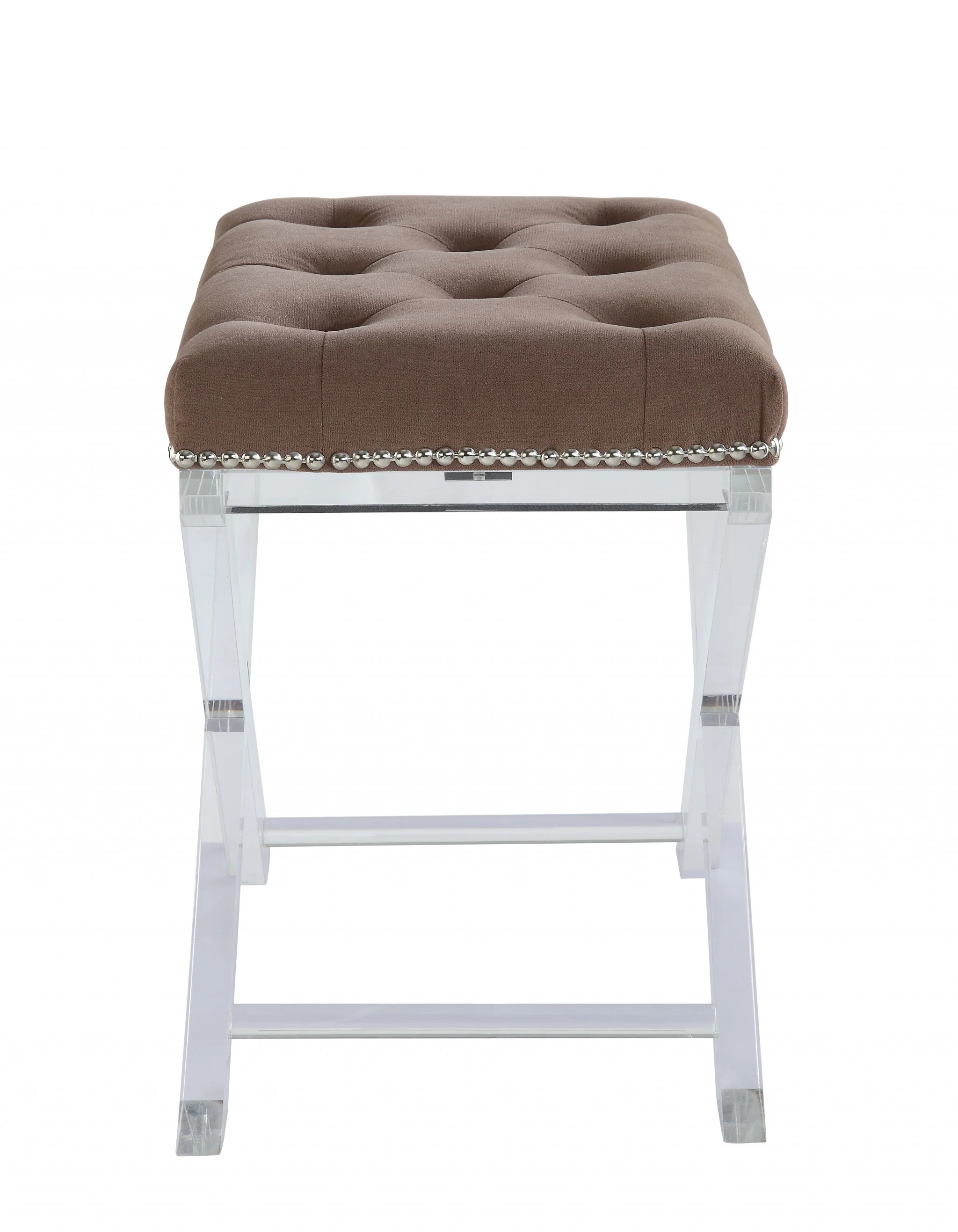 Brown Fabric And Clear Acrylic Stool By Homeroots - Image 3