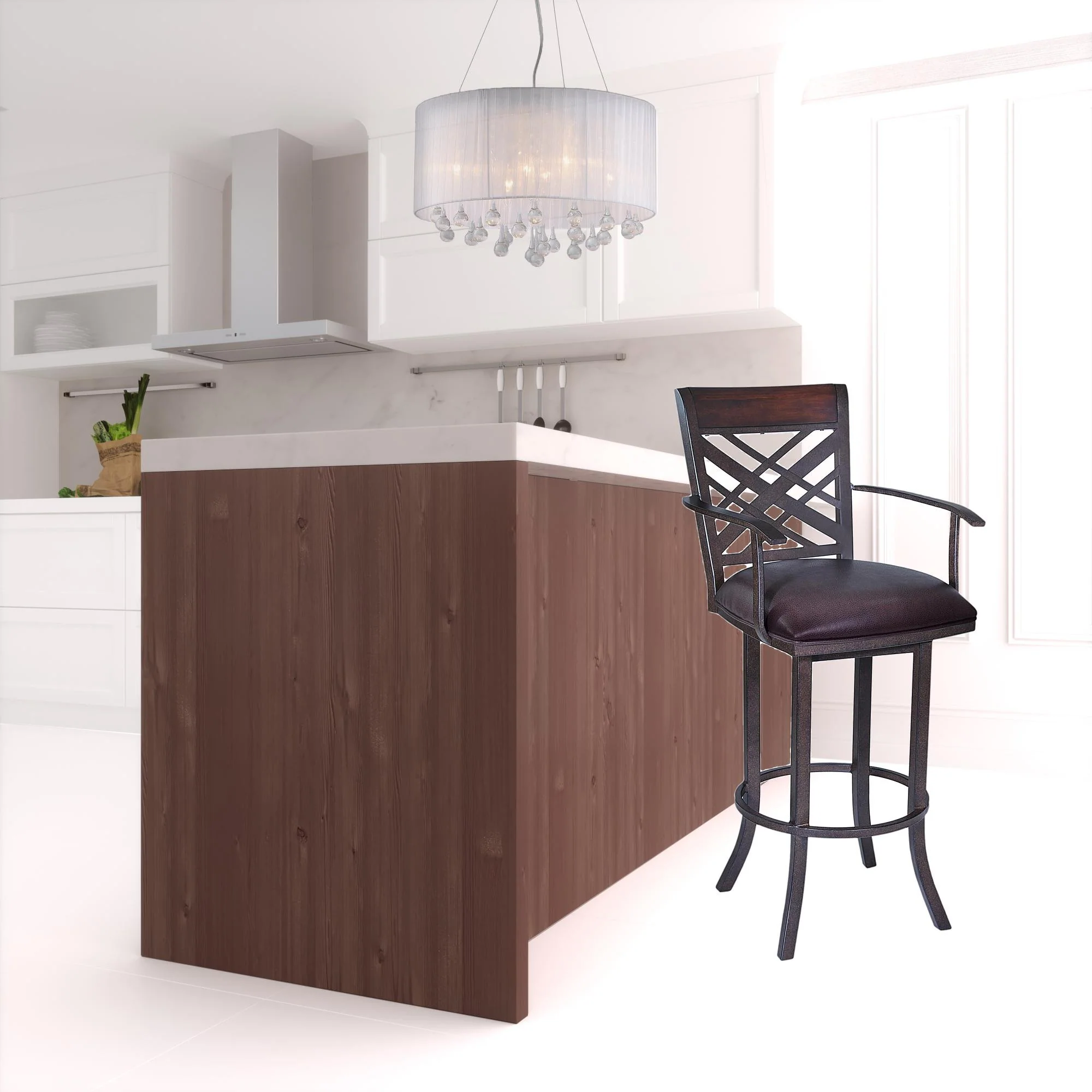 Brown Faux Leather And Iron Bar Height Bar Chair By Homeroots - Image 2