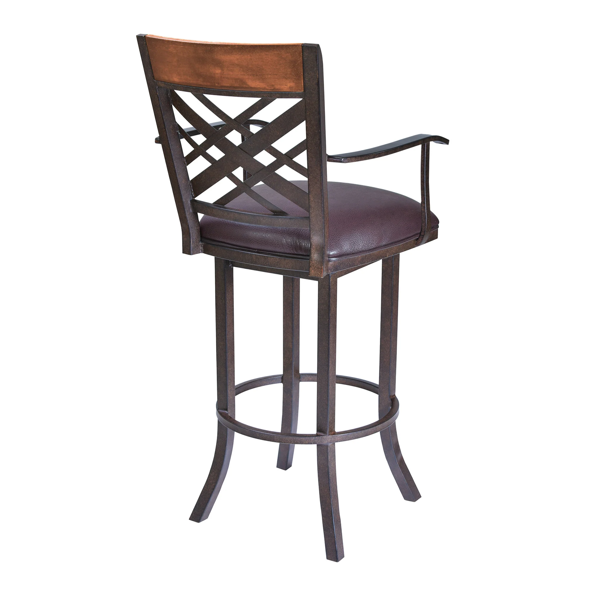 Brown Faux Leather And Iron Bar Height Bar Chair By Homeroots - Image 3
