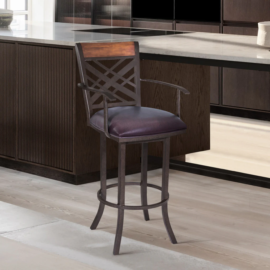 Brown Faux Leather And Iron Bar Height Bar Chair By Homeroots - Image 7