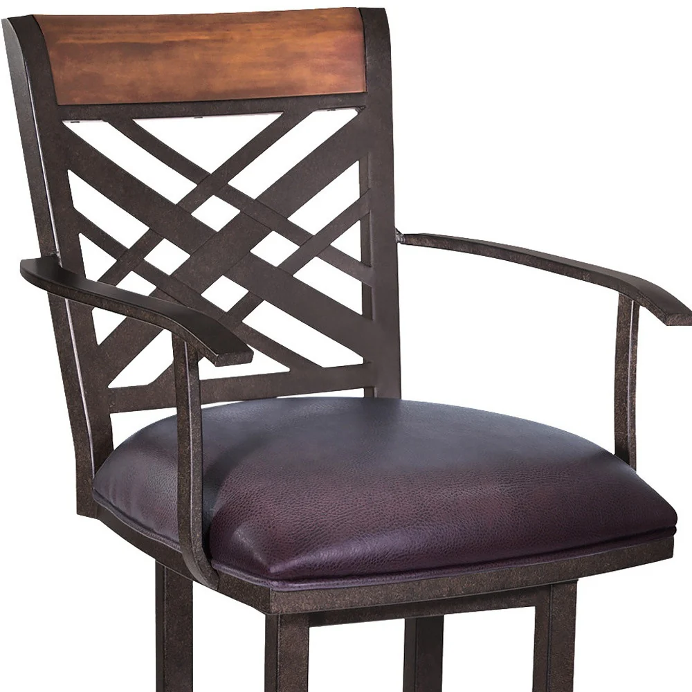 Brown Faux Leather And Iron Bar Height Bar Chair By Homeroots - Image 8