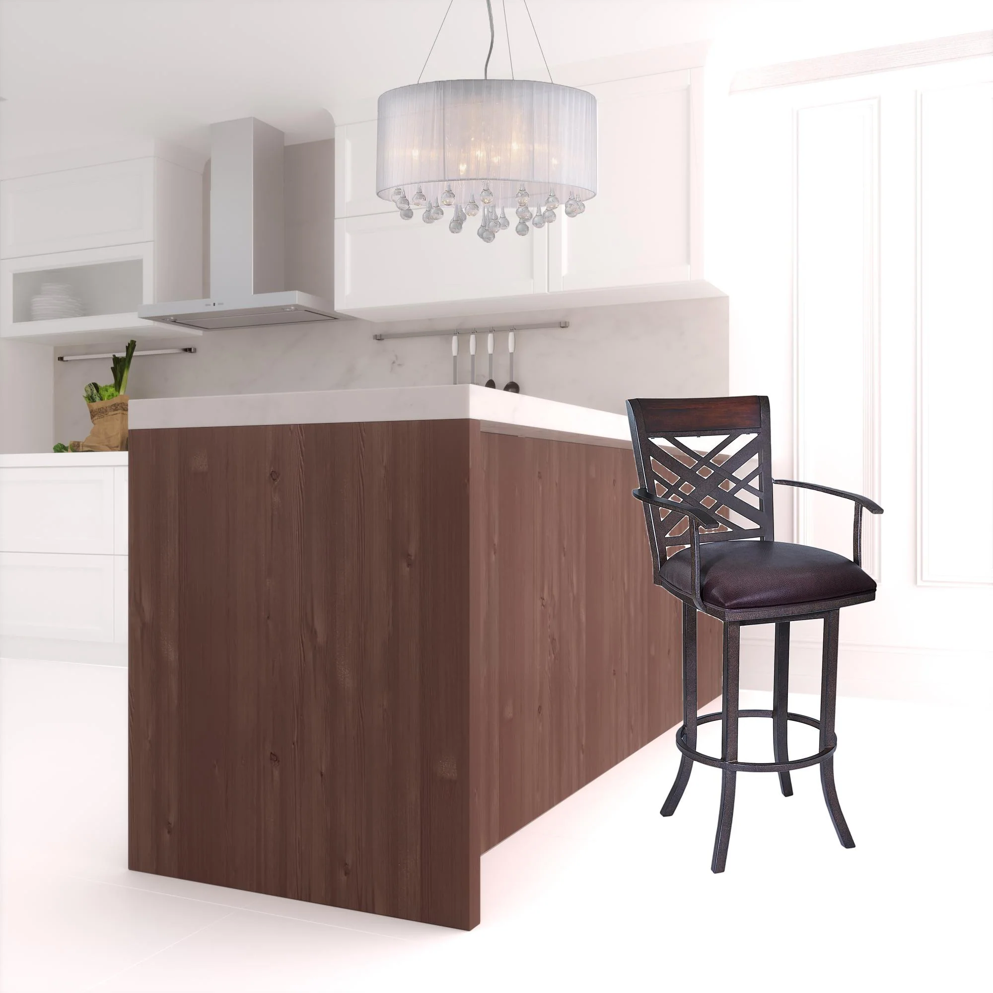 Brown Faux Leather And Iron Counter Height Bar Chair By Homeroots - Image 2