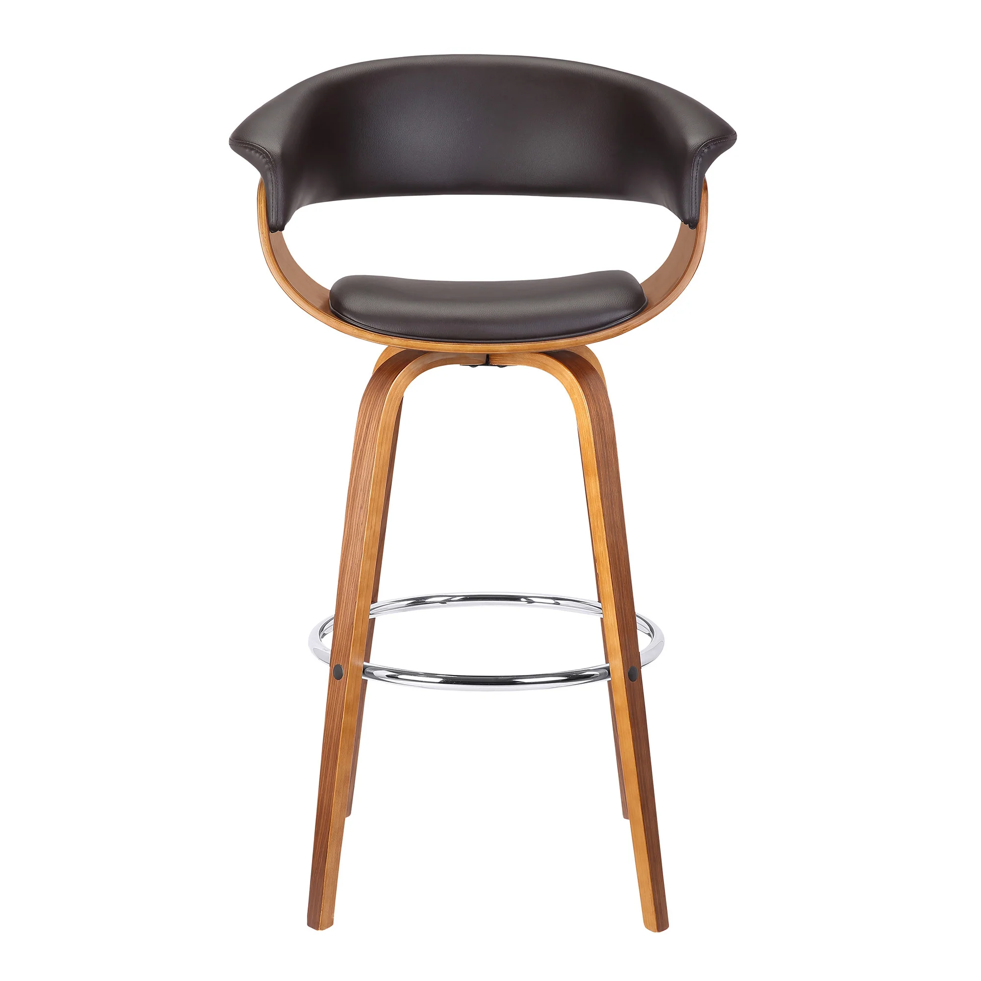Brown Faux Leather And Solid Wood Swivel Low Back Bar Height Bar Chair By Homeroots - Image 3