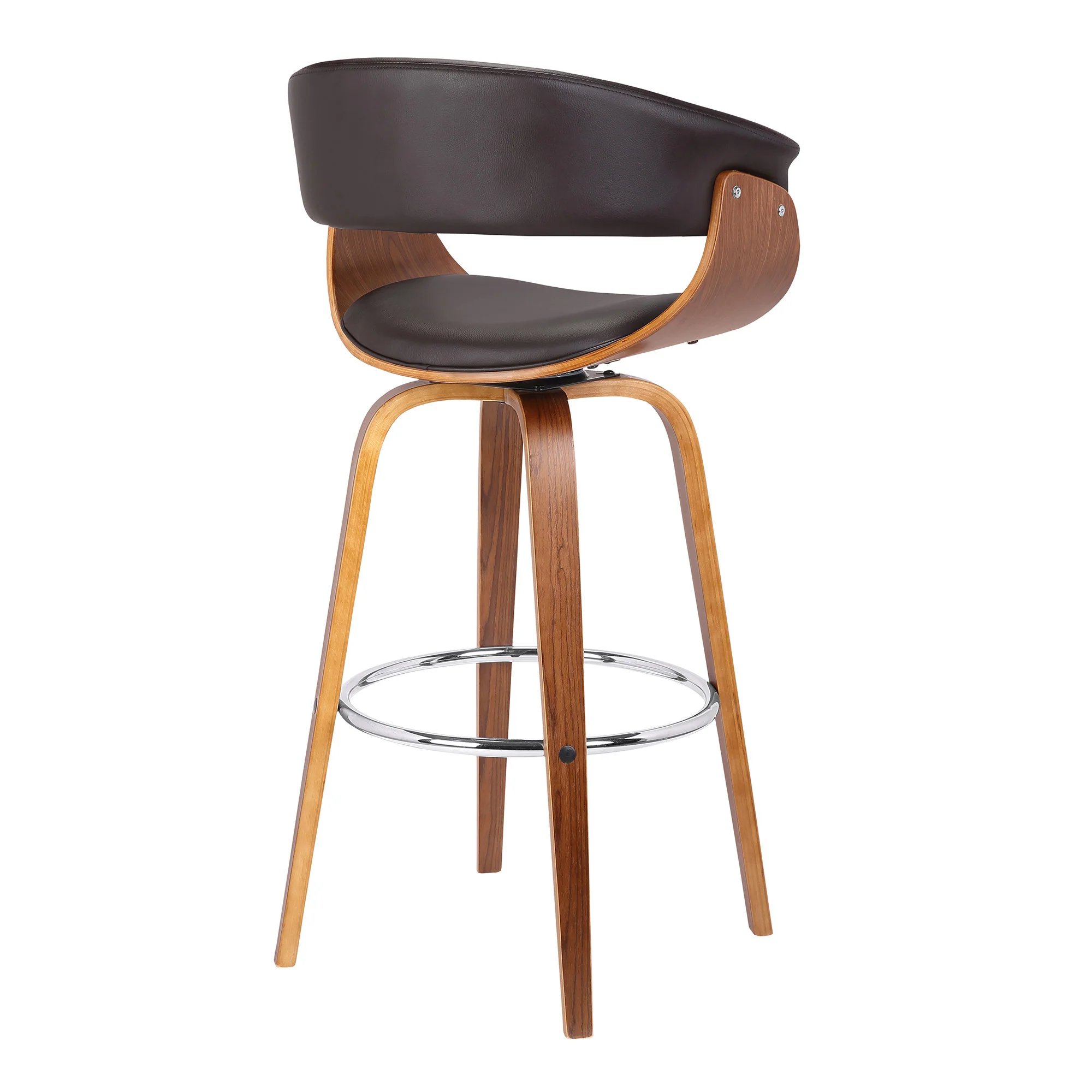 Brown Faux Leather And Solid Wood Swivel Low Back Bar Height Bar Chair By Homeroots - Image 5