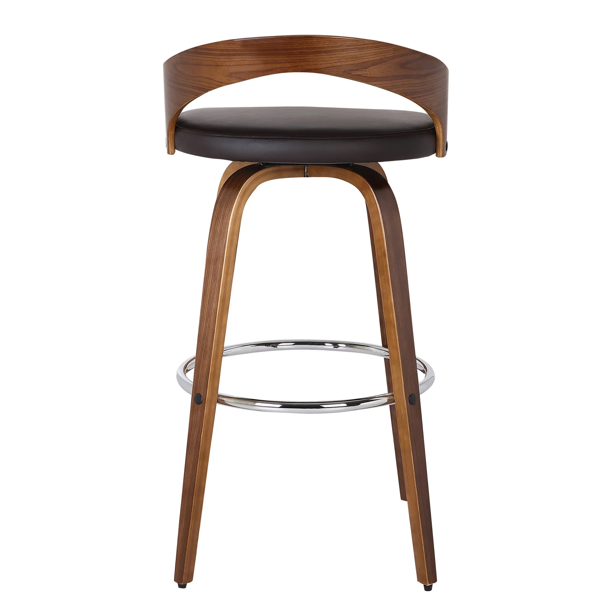 Brown Faux Leather And Solid Wood Swivel Low Back Counter Height Bar Chair By Homeroots - Image 3
