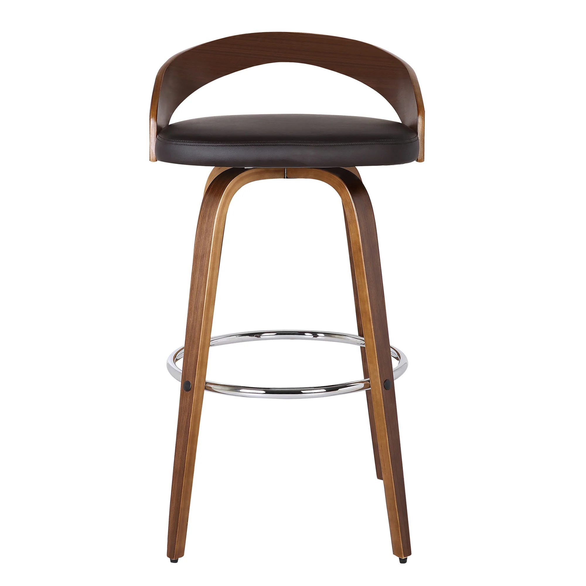 Brown Faux Leather And Solid Wood Swivel Low Back Counter Height Bar Chair By Homeroots - Image 4