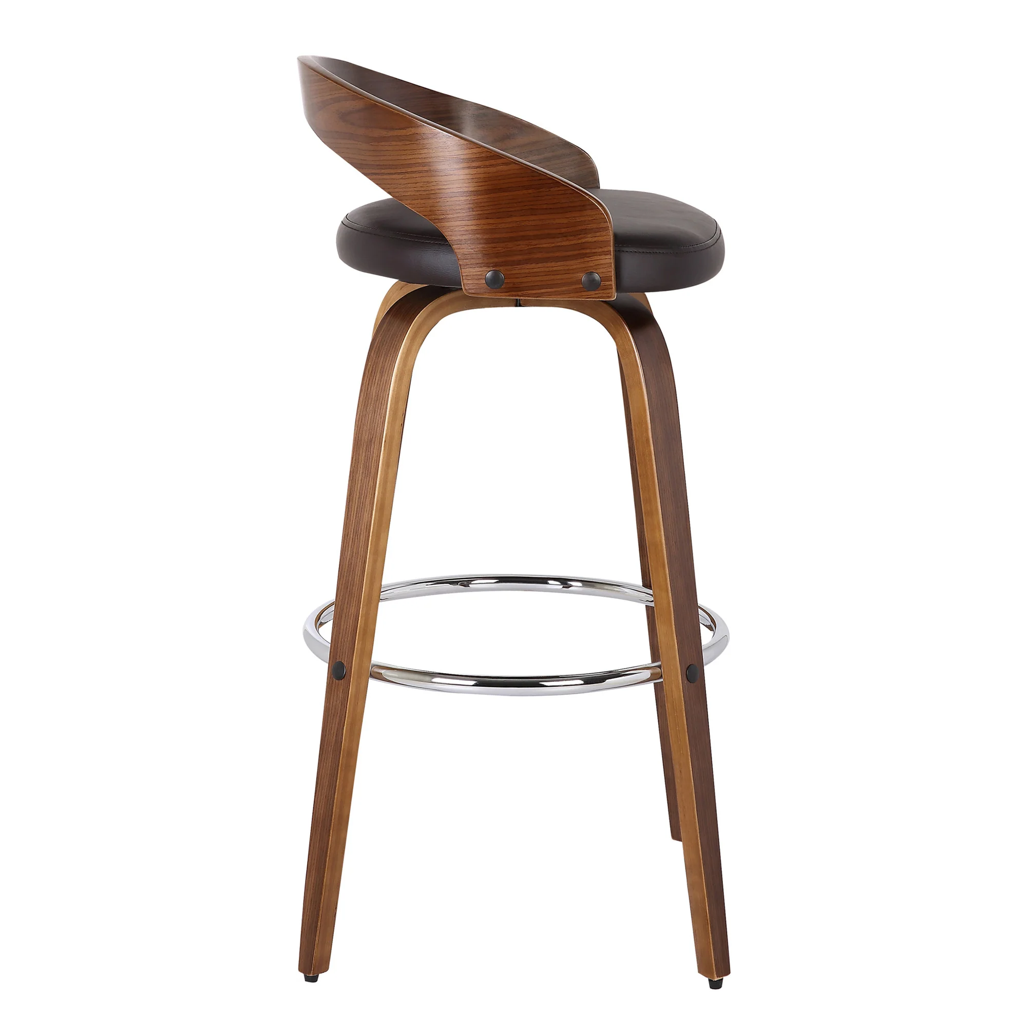 Brown Faux Leather And Solid Wood Swivel Low Back Counter Height Bar Chair By Homeroots - Image 5