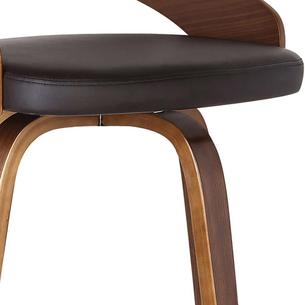 Brown Faux Leather And Solid Wood Swivel Low Back Counter Height Bar Chair By Homeroots - Image 7