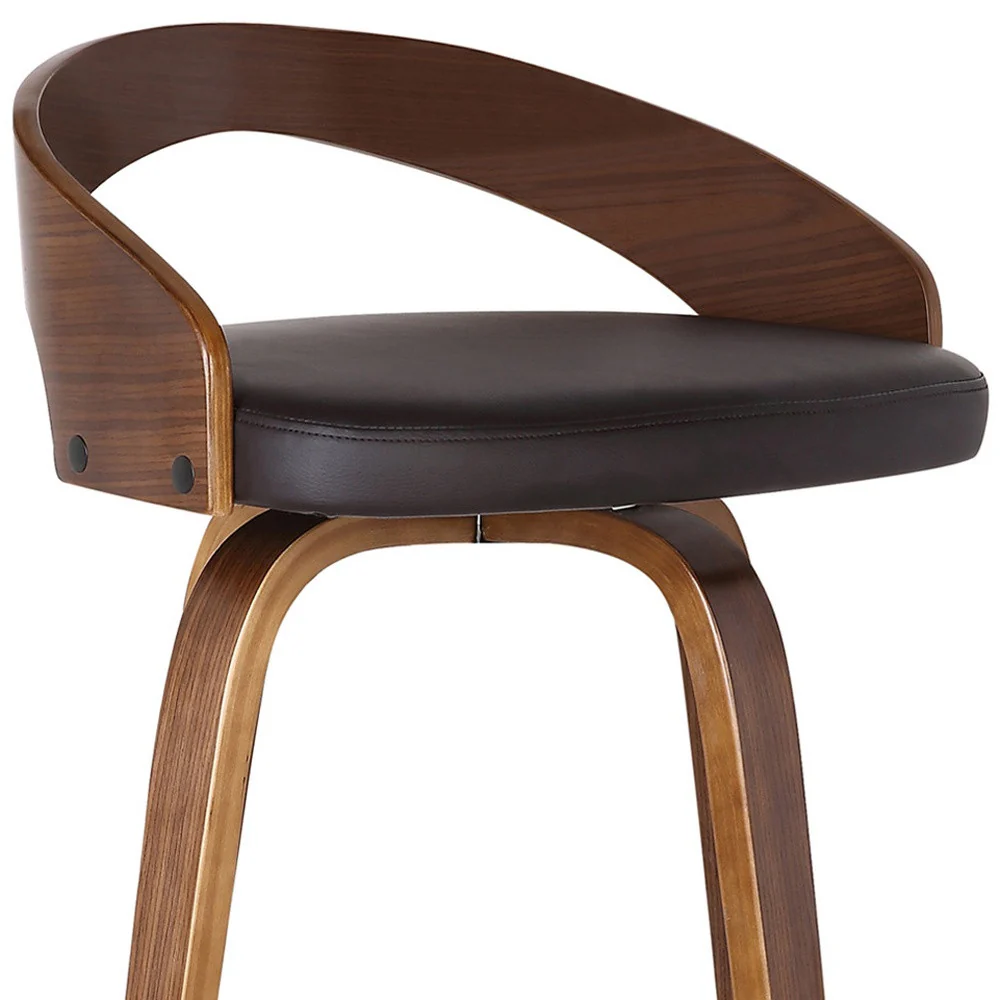 Brown Faux Leather And Solid Wood Swivel Low Back Counter Height Bar Chair By Homeroots - Image 8