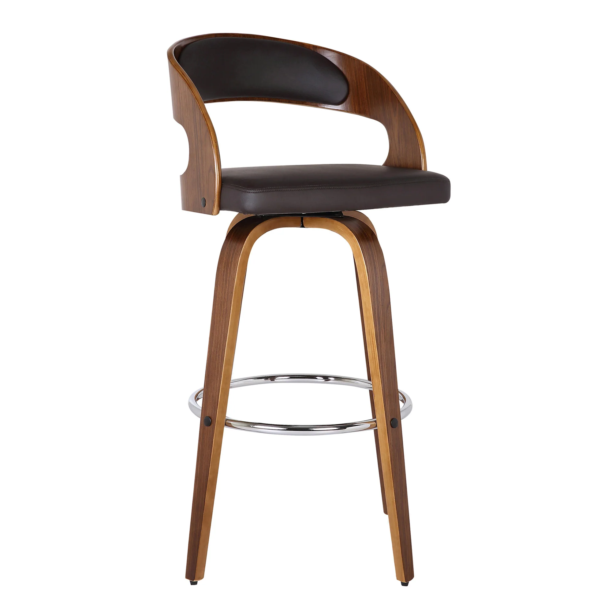 Brown Faux Leather Modern Walnut Wooden Bar Stool By Homeroots - Image 2