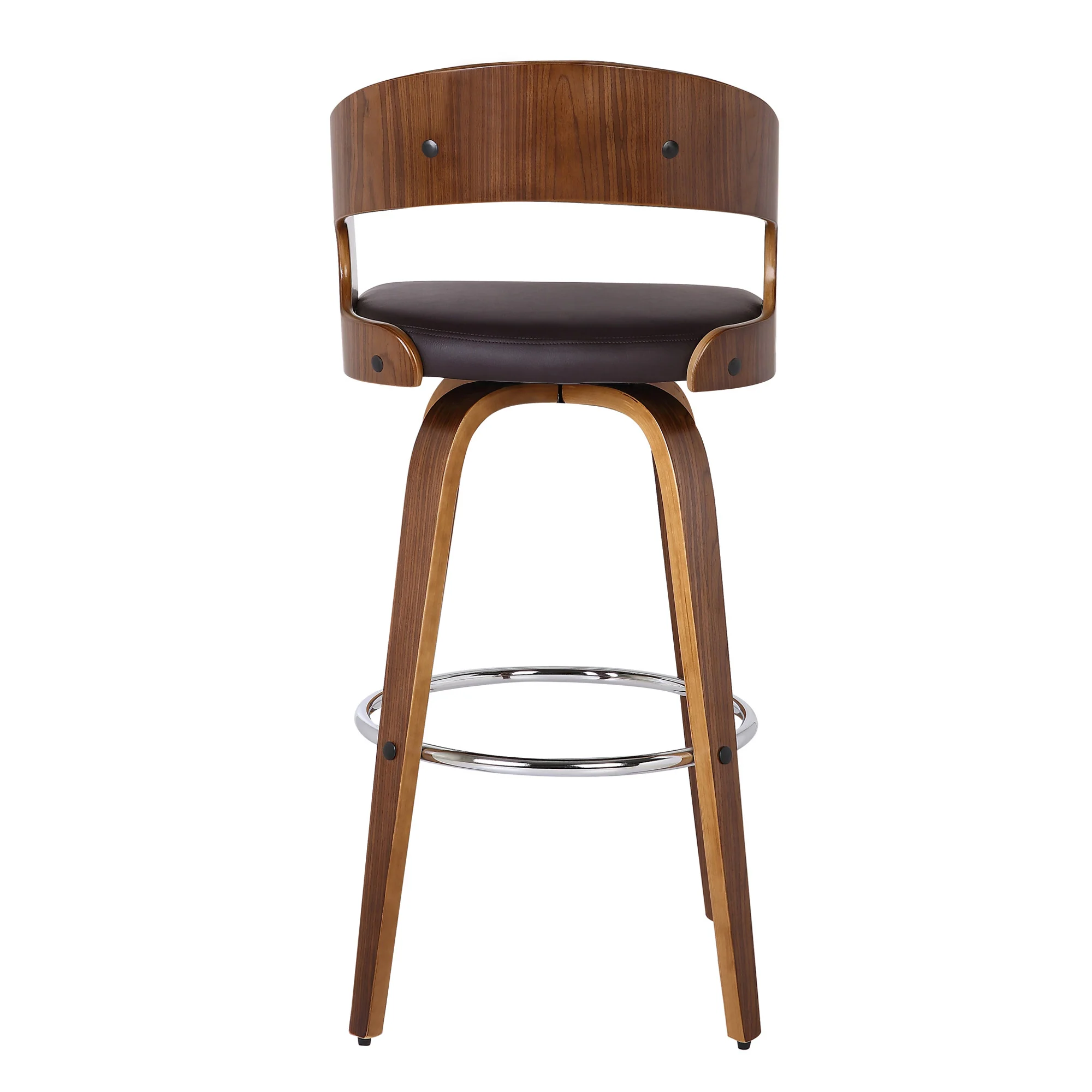 Brown Faux Leather Modern Walnut Wooden Bar Stool By Homeroots - Image 3