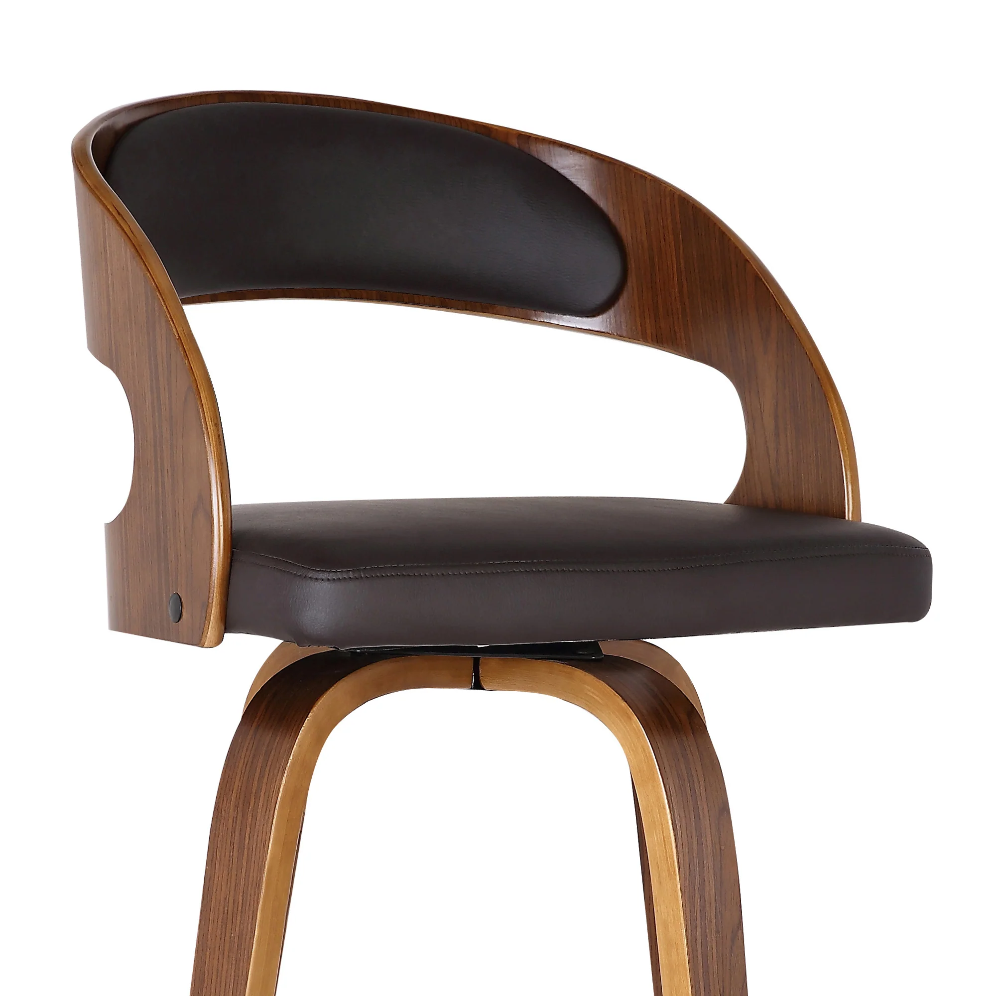 Brown Faux Leather Modern Walnut Wooden Bar Stool By Homeroots - Image 6