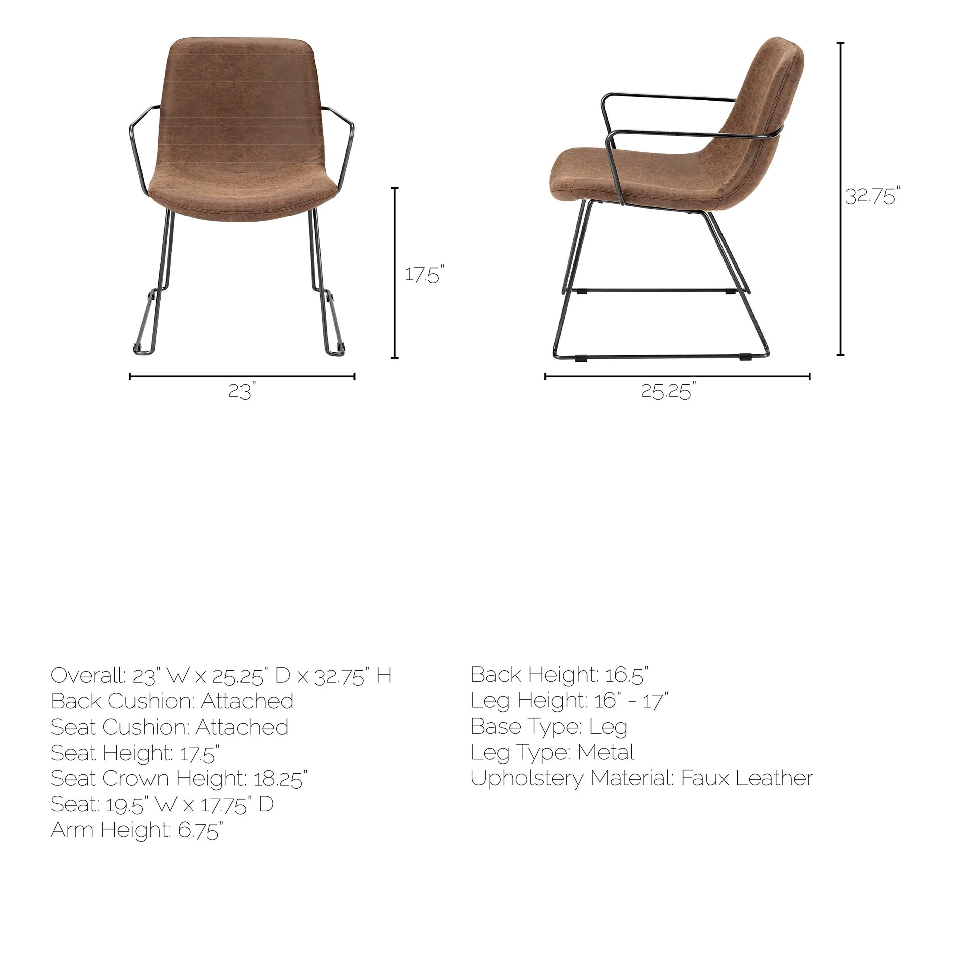 Brown Faux Leather Seat With Black Iron Frame Dining Chair By Homeroots - 380413 - Image 8