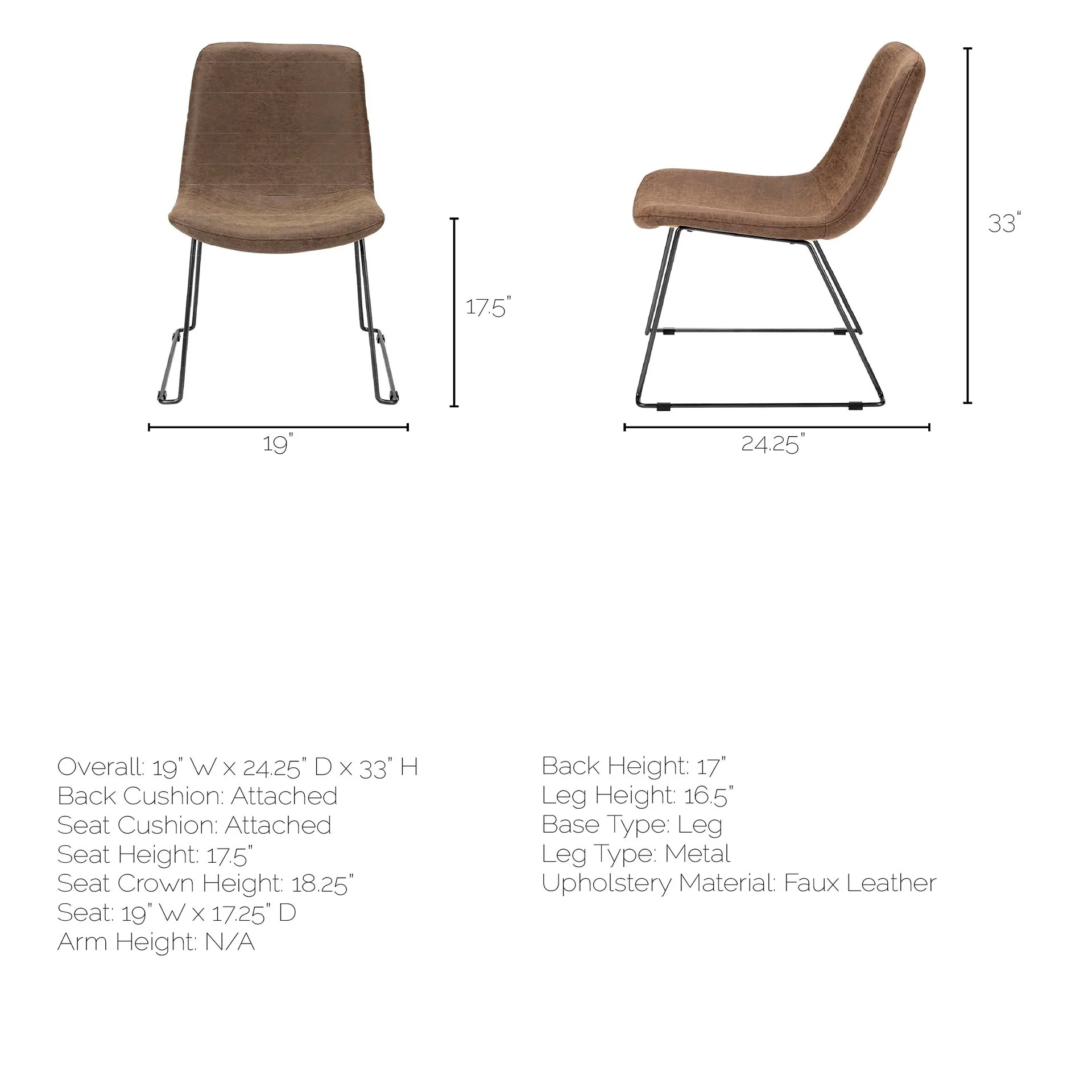 Brown Faux Leather Seat With Black Iron Frame Dining Chair By Homeroots - 380430 - Image 8