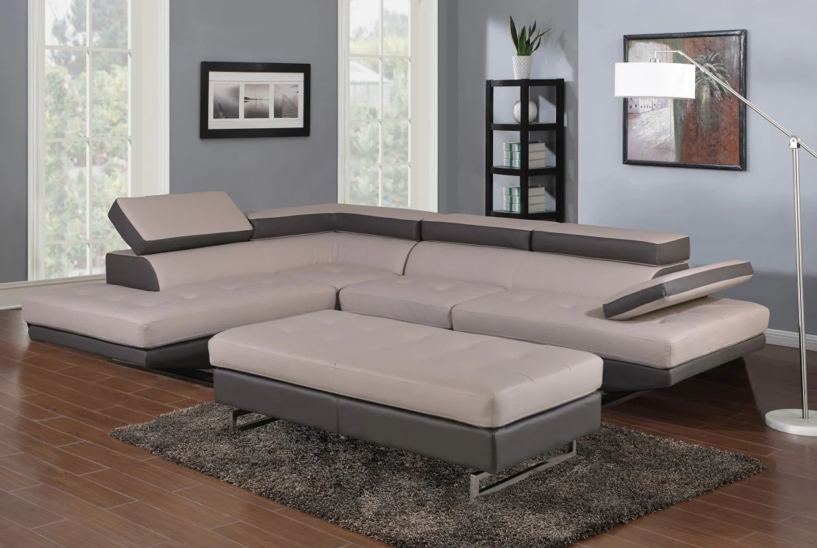 Brown Faux Leather Stationary L Shaped Two Piece Sofa And Chaise By Homeroots - Image 4